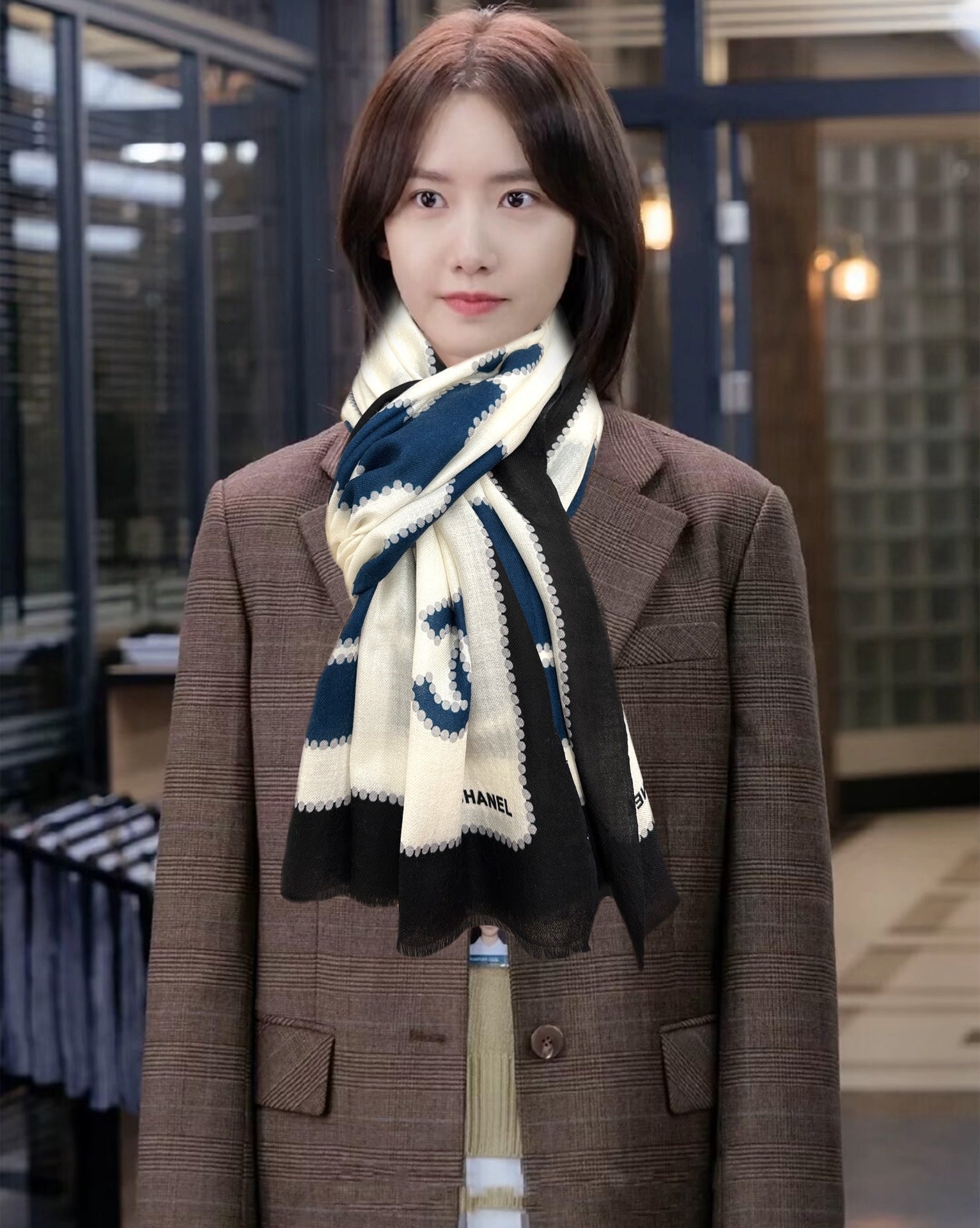 CC 25 Newest Design Scarf 200 CM In White Black Blue Cashmere 292965