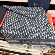 CD Oblique Print Scarf 200CM Dark Blue White Wool 292980