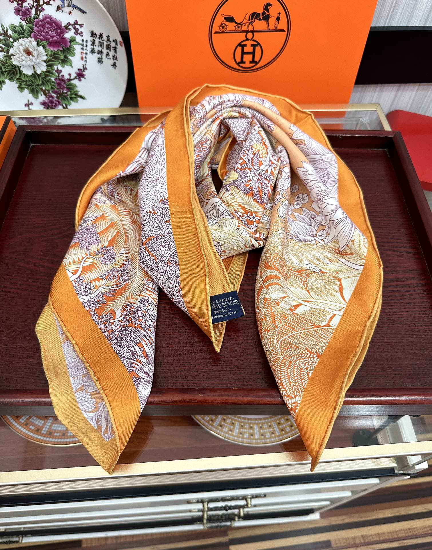 HM 25s Scarf 90cm Orange Light Pink Cashmere Silk 965568