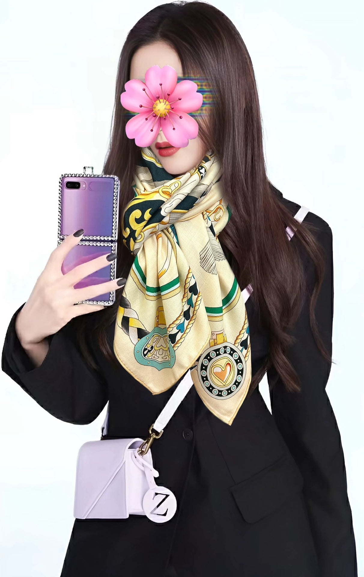 HM 25s Scarf 140cm Beige Blue Cashmere Silk 965624