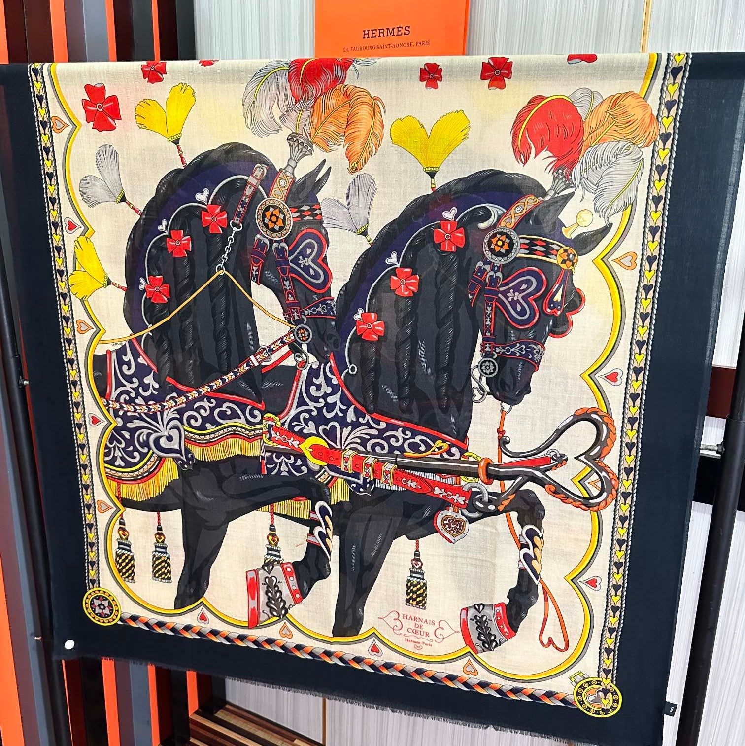 HM 25s Scarf 200cm Black Beige Cashmere 976423