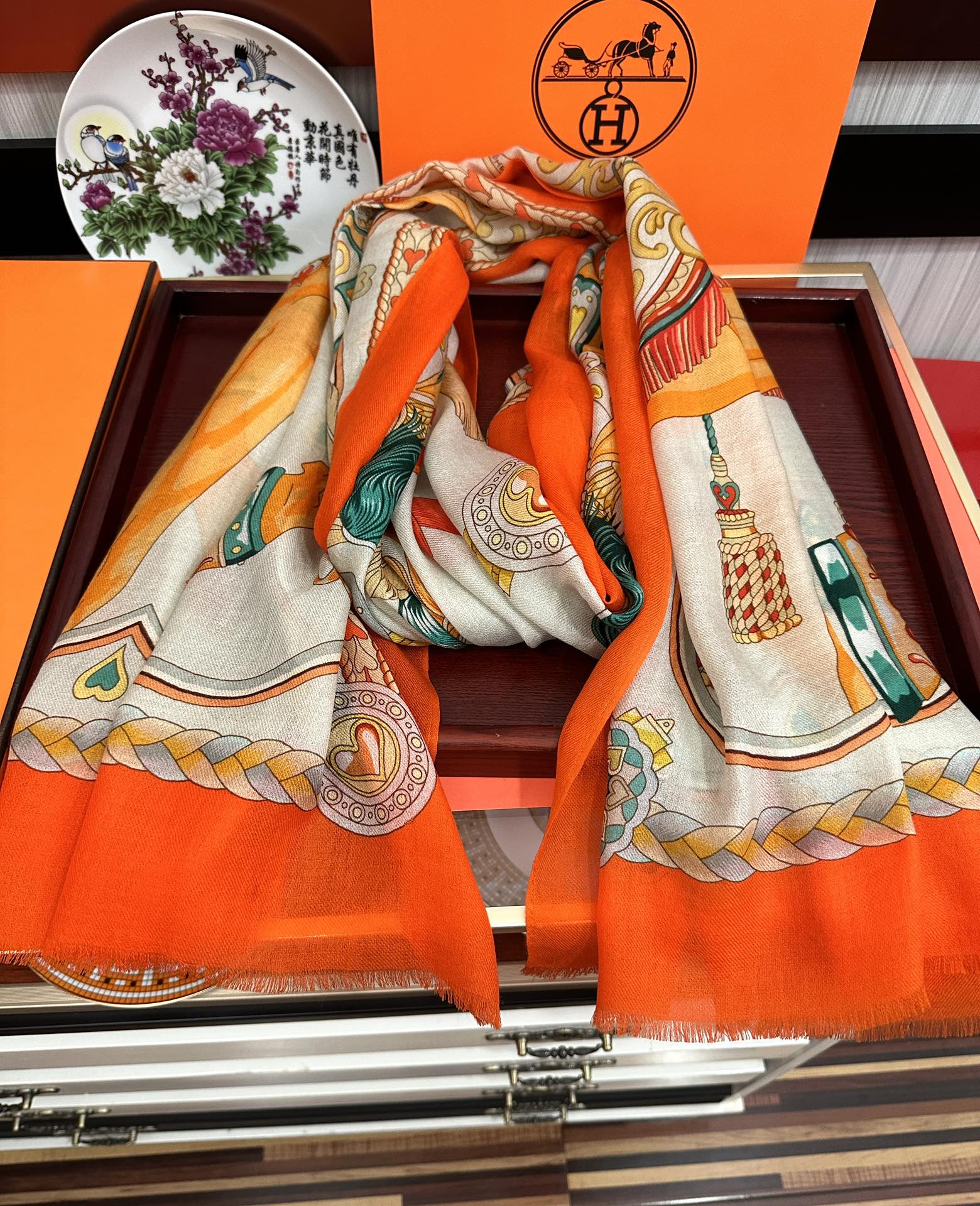 HM 25s Scarf 200cm Orange Beige Cashmere 976424