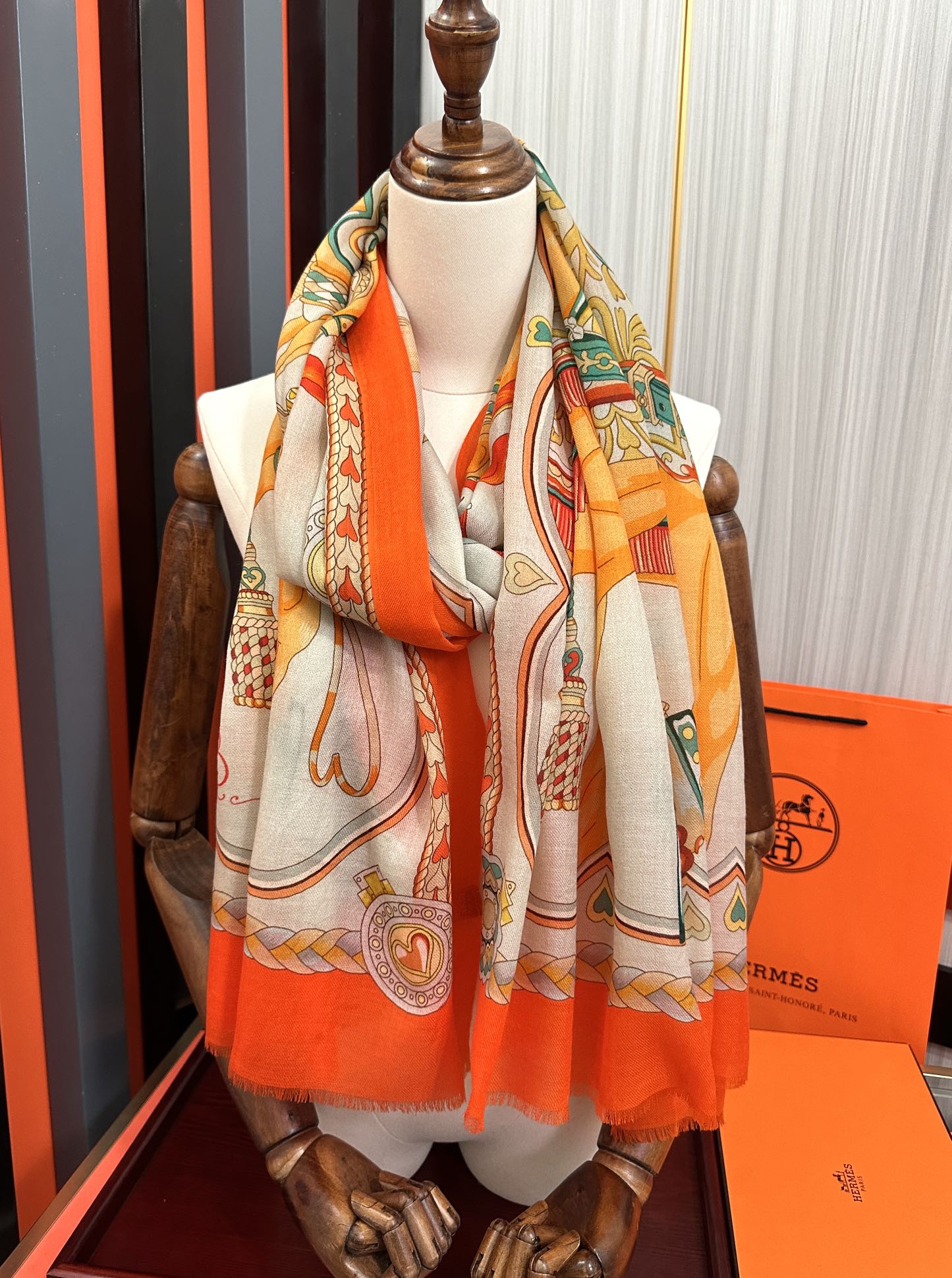 HM 25s Scarf 200cm Orange Beige Cashmere 976424