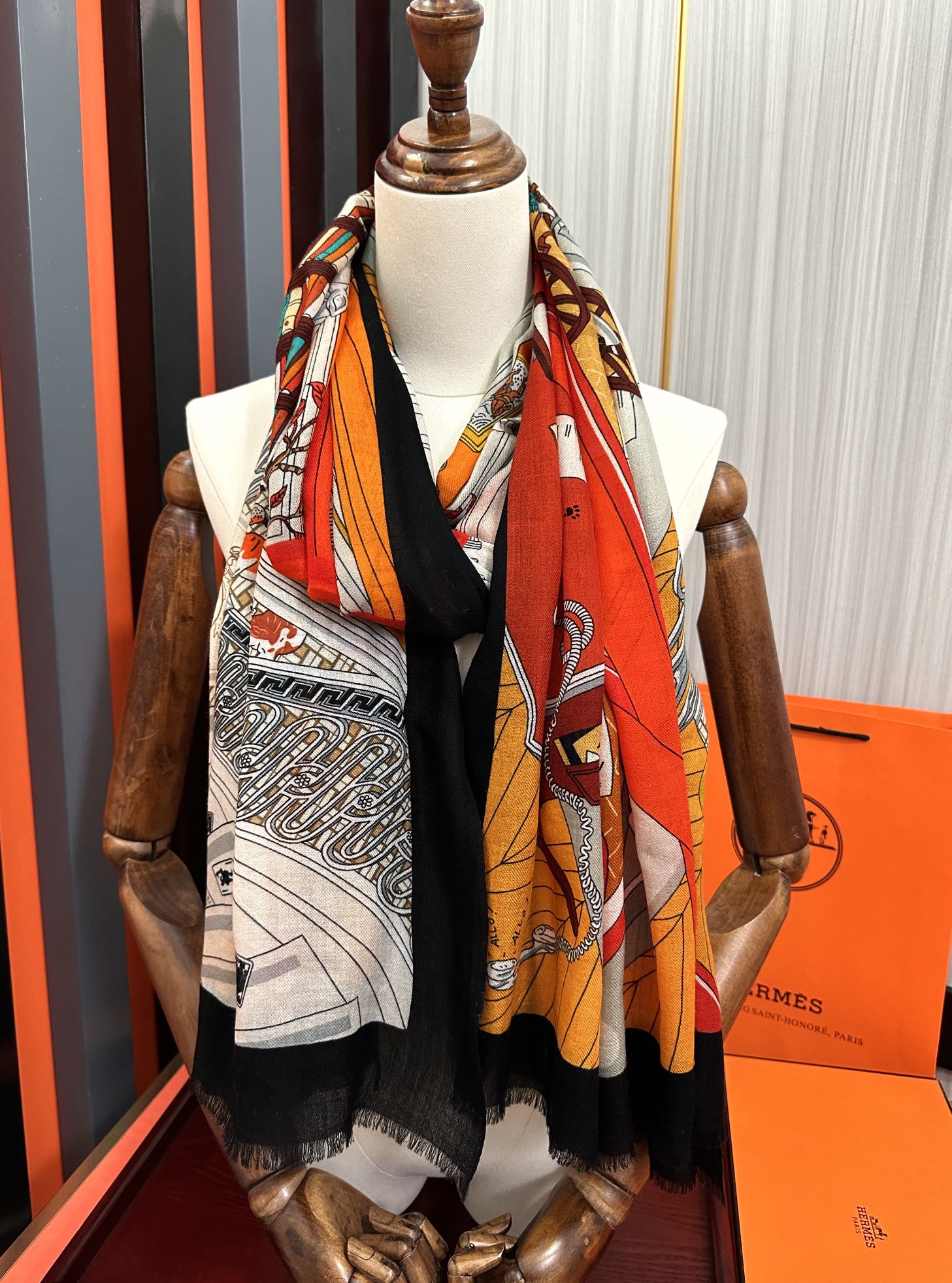HM Newest Design Scarf 200CM Orange Black Cashmere 976450