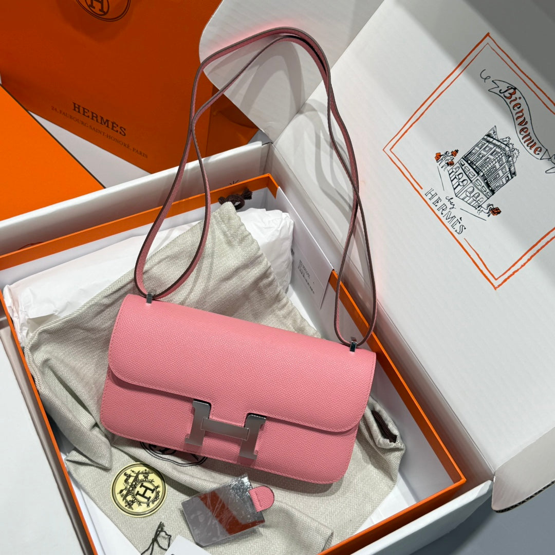 HM Constance Elan 24cm Bag Pink Epsom Leather Silver Hardware