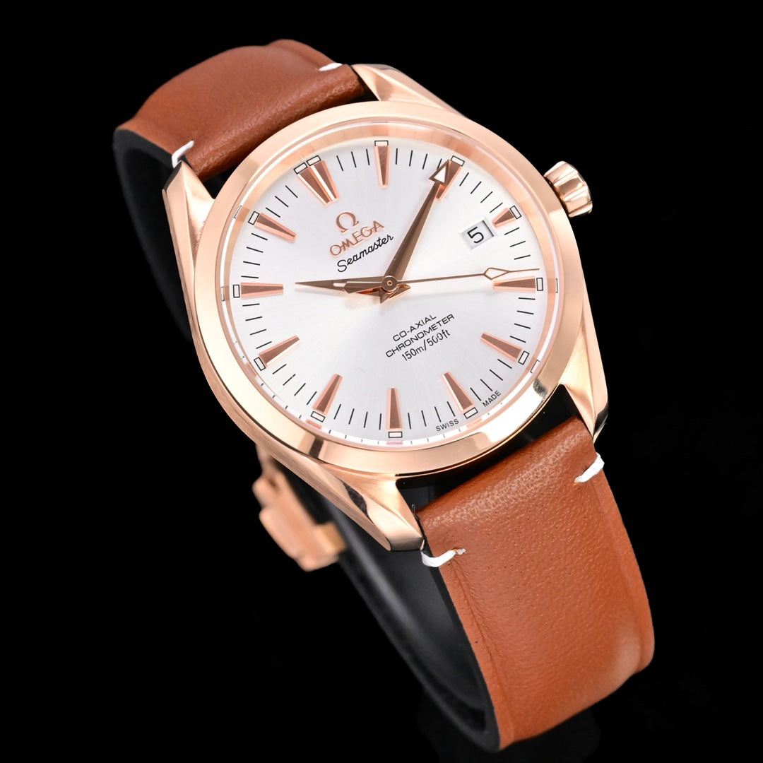 Omega Seamaster 150M Aqua Terra Observatory 39mm Brown Leather Strap