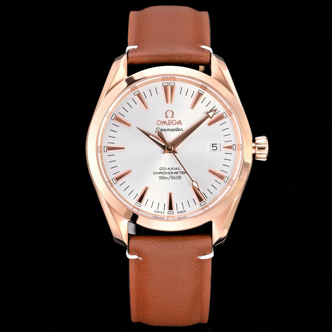 Omega Seamaster 150M Aqua Terra Observatory 39mm Brown Leather Strap