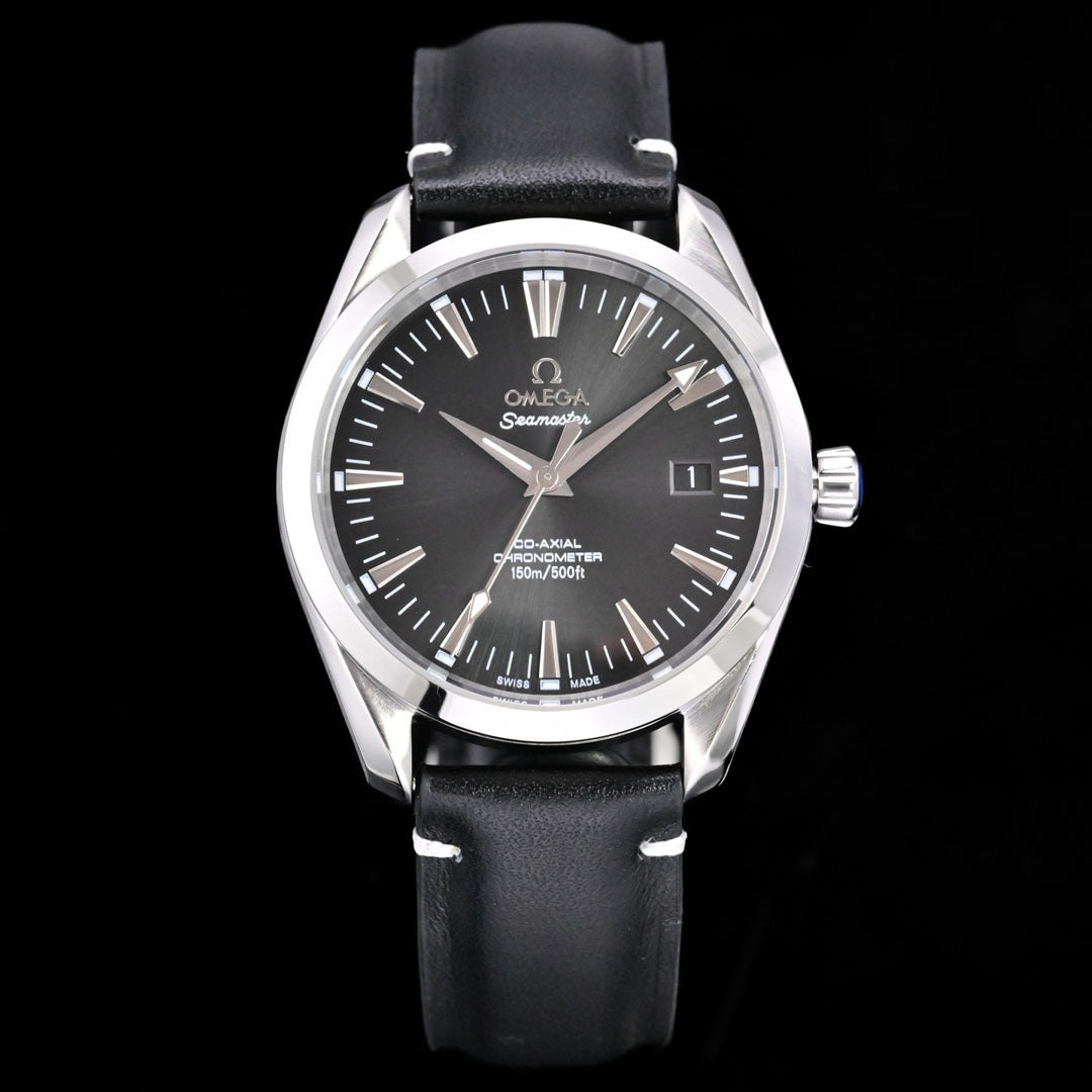 Omega Seamaster 150M Aqua Terra Observatory 39mm Black Dial Black Leather Strap