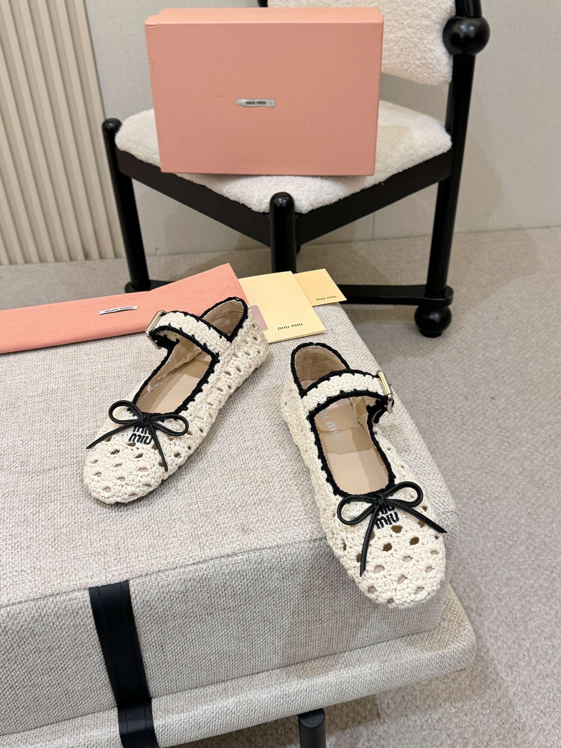 Miumiu 2026 Ballet Flat Cream Mix Colors Crochet 957368