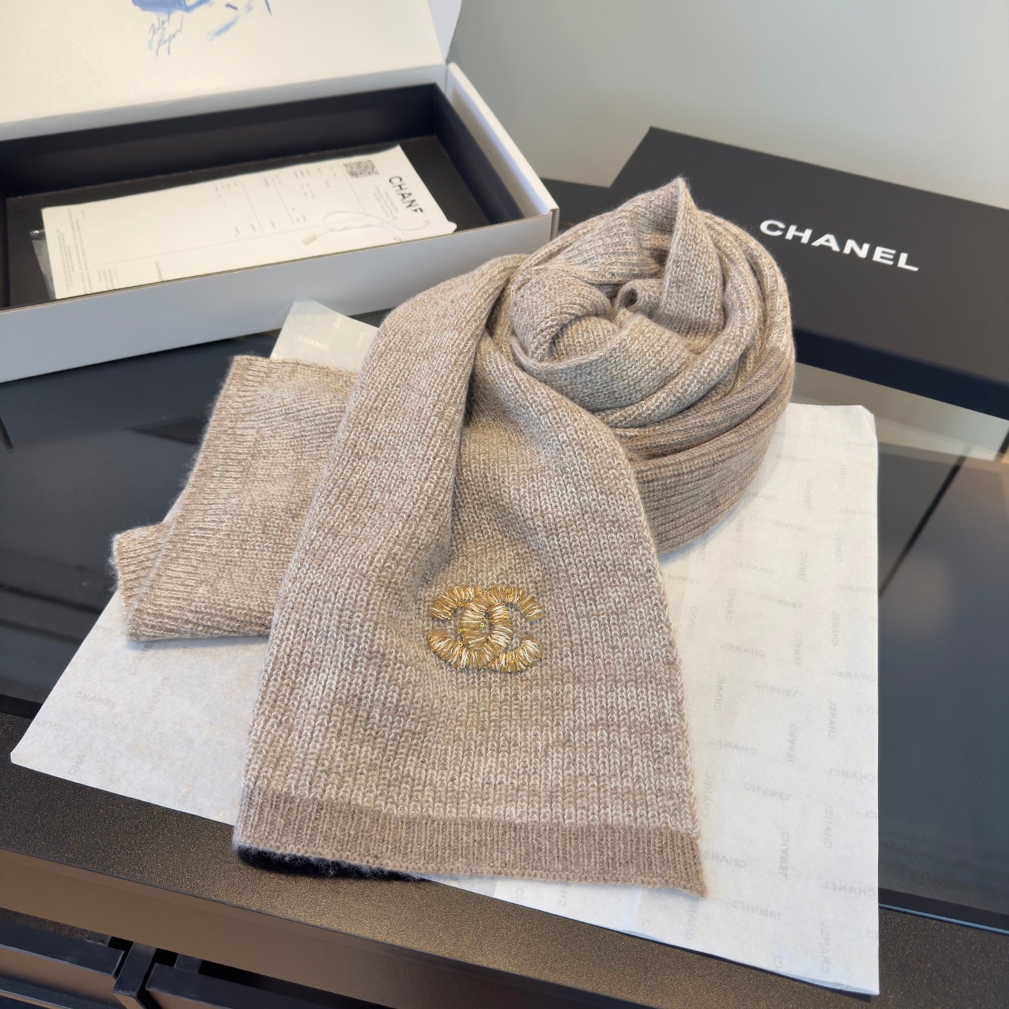 CC 25 Classic Scarf 170cm Light Beige Wool 293468