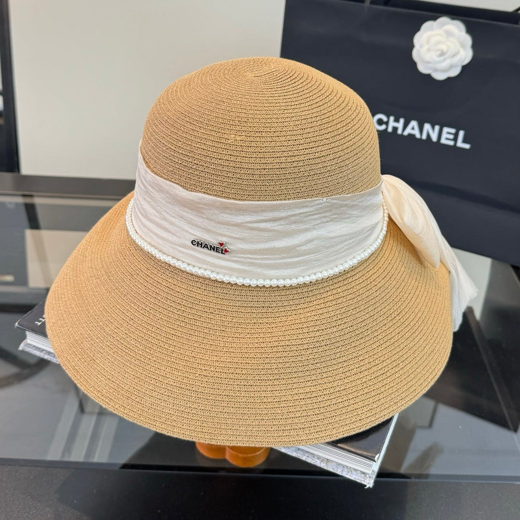 Chanel Bow Pearl Straw Hat 400895