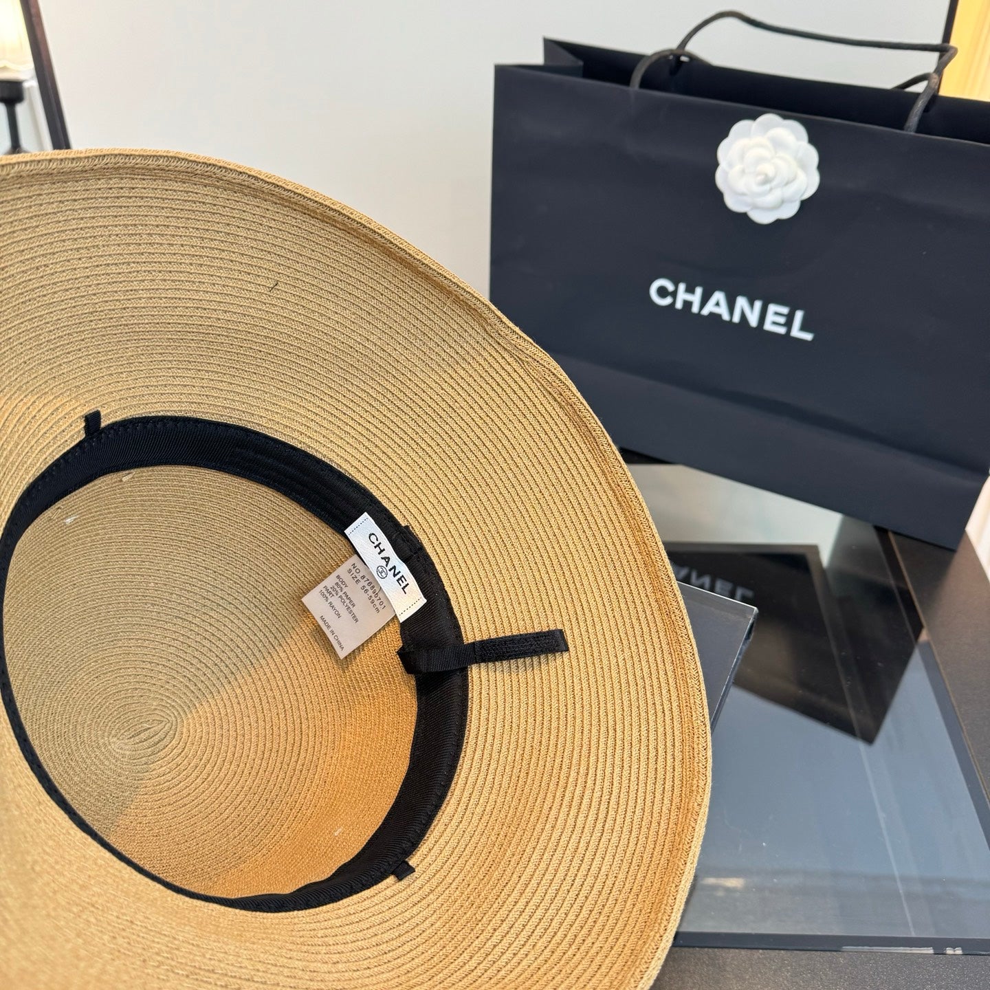 Chanel Bow Pearl Straw Hat 400895