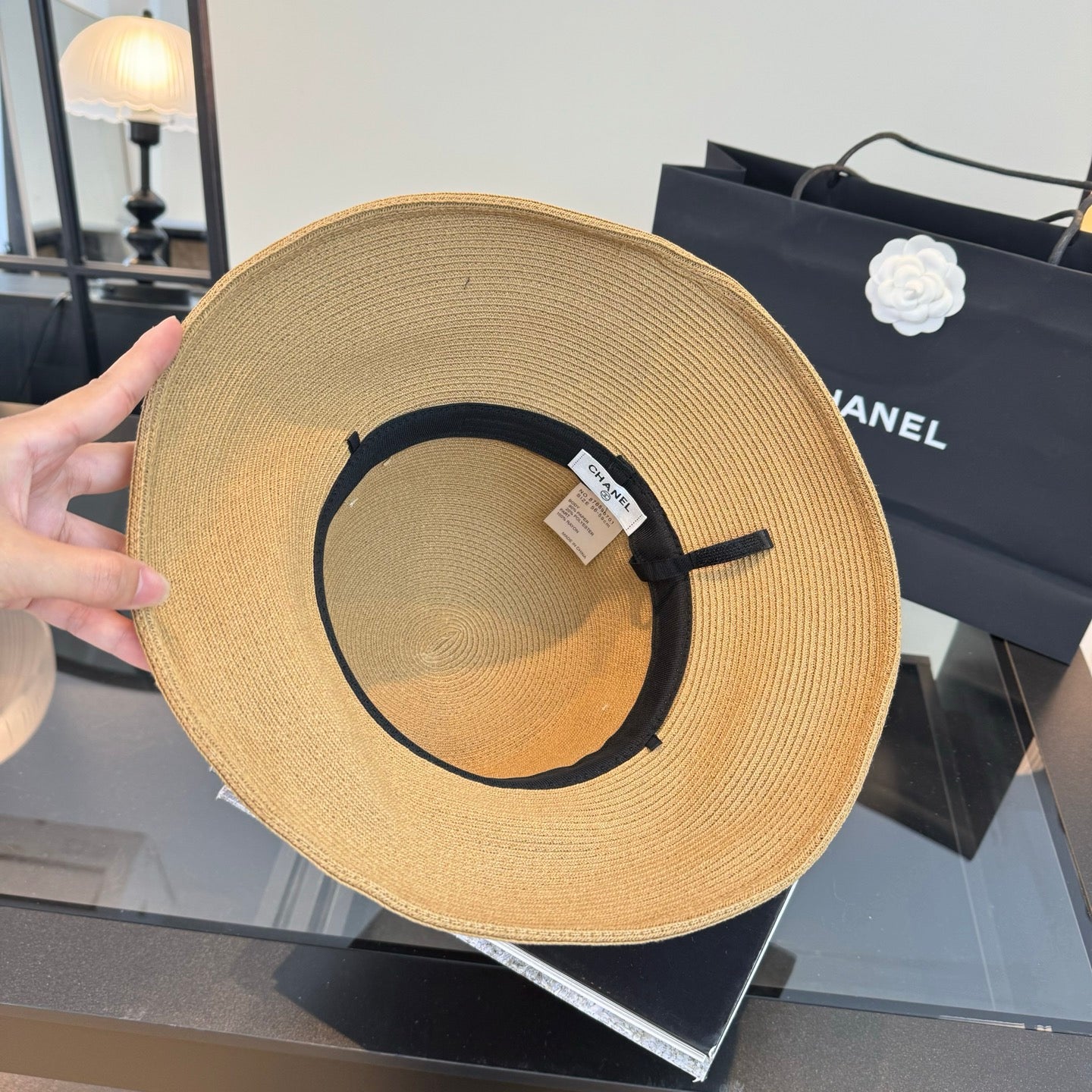 Chanel Bow Pearl Straw Hat 400895
