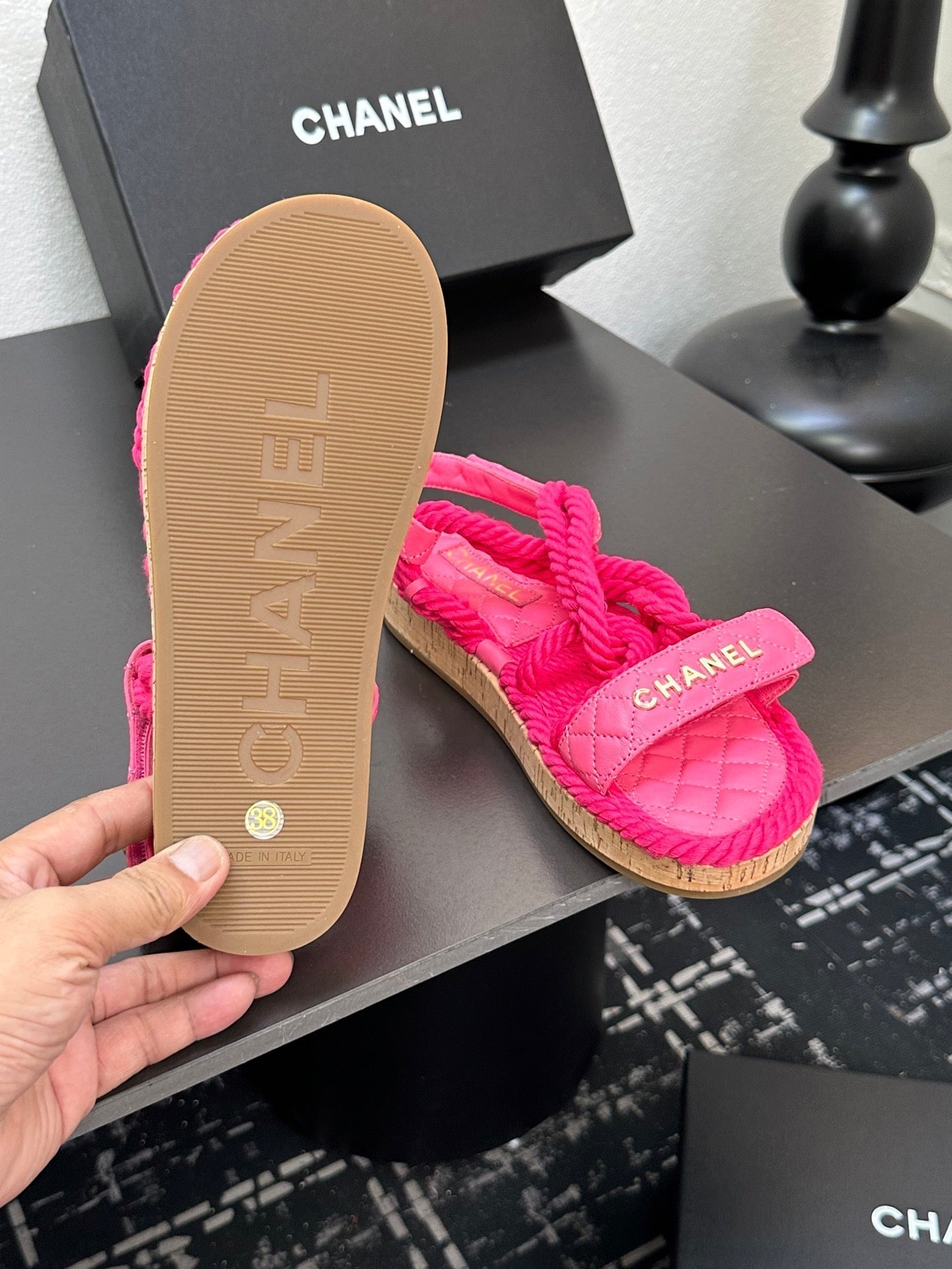 CC Sandals Pink Rope Lambskin 331278