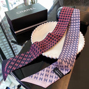 CC  Twilly Mini Scarf 120cm Navy Blue Pink Mulberry Silk 802153