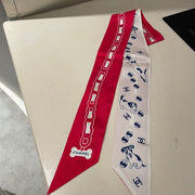 CC  Twilly Mini Scarf 120cm Red White Mulberry Silk 798813