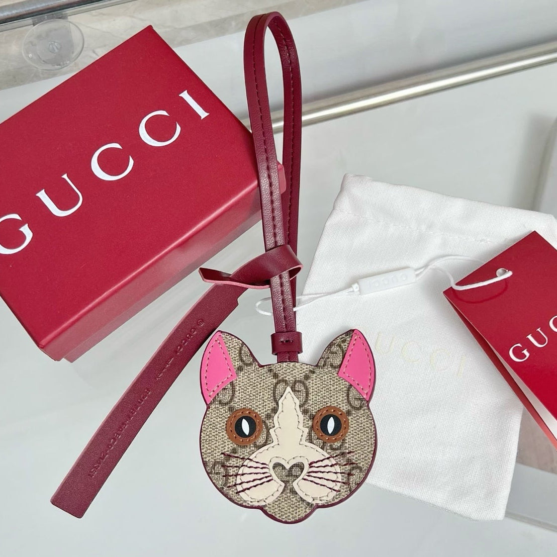 Gucci  Etoupe Red Cat Bag Charm