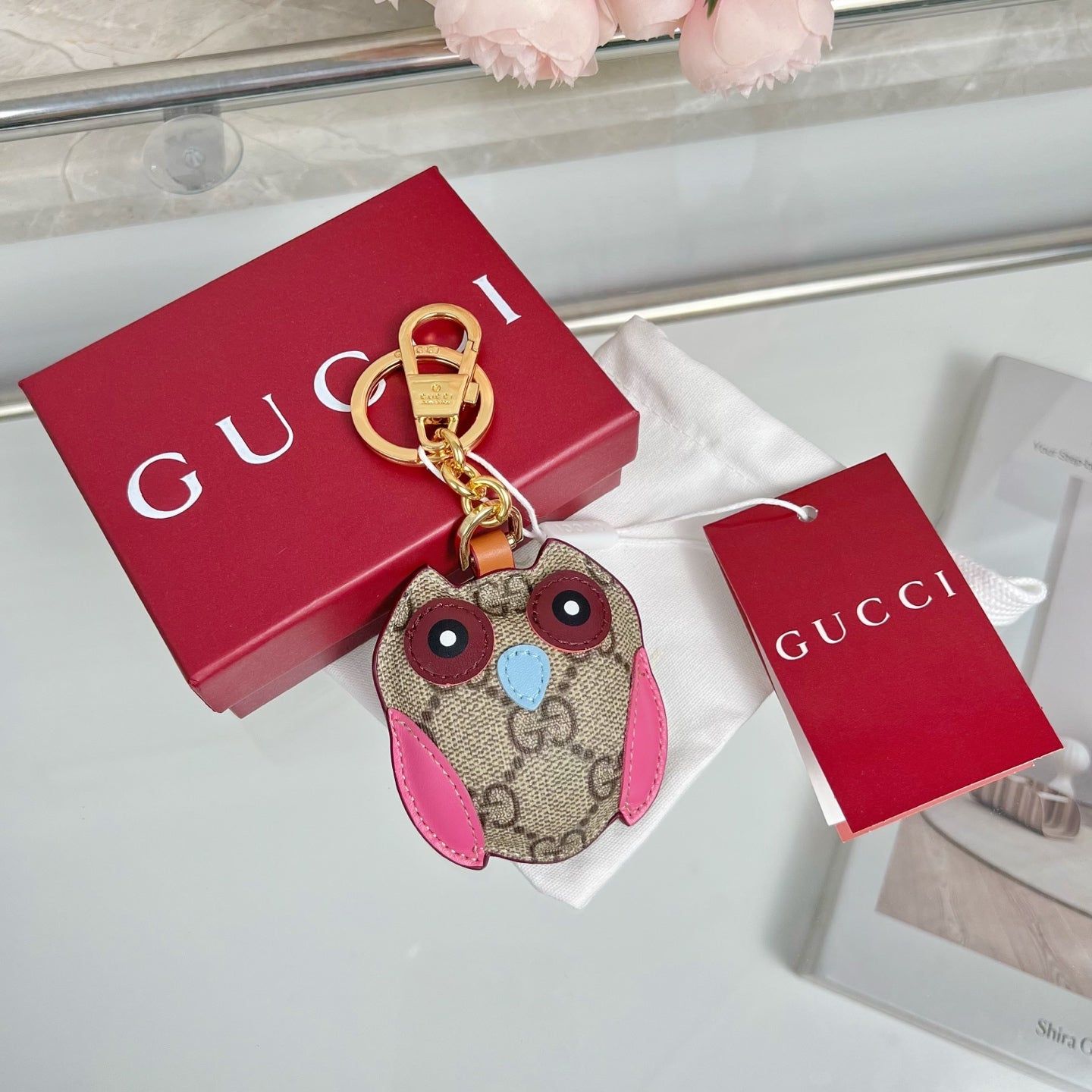 Gucci  Etoupe Red Blue Owl Bag Charm