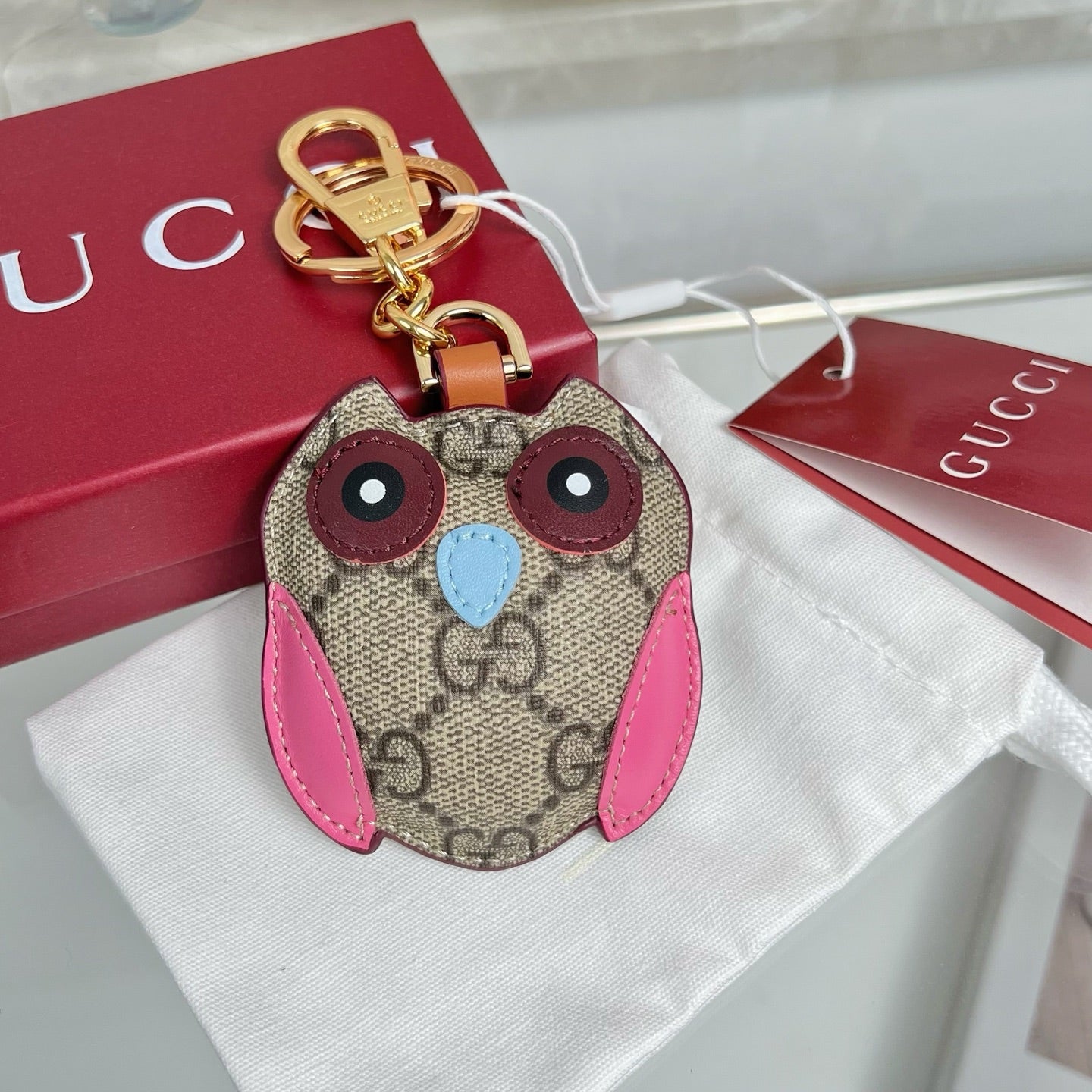 Gucci  Etoupe Red Blue Owl Bag Charm