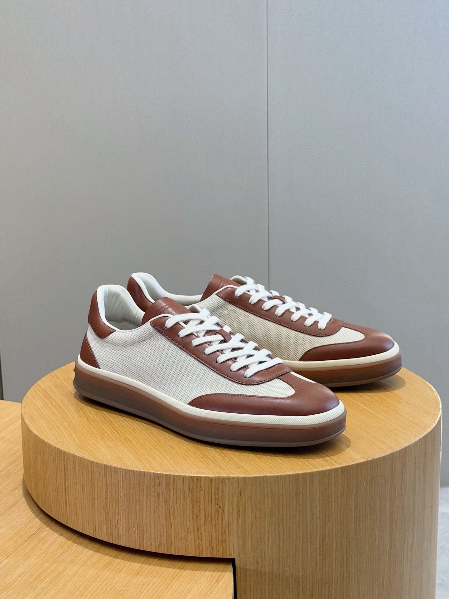 LP 2025 Tennis Walk Sneaker Natural Mix Caramel Calfskin Canvas