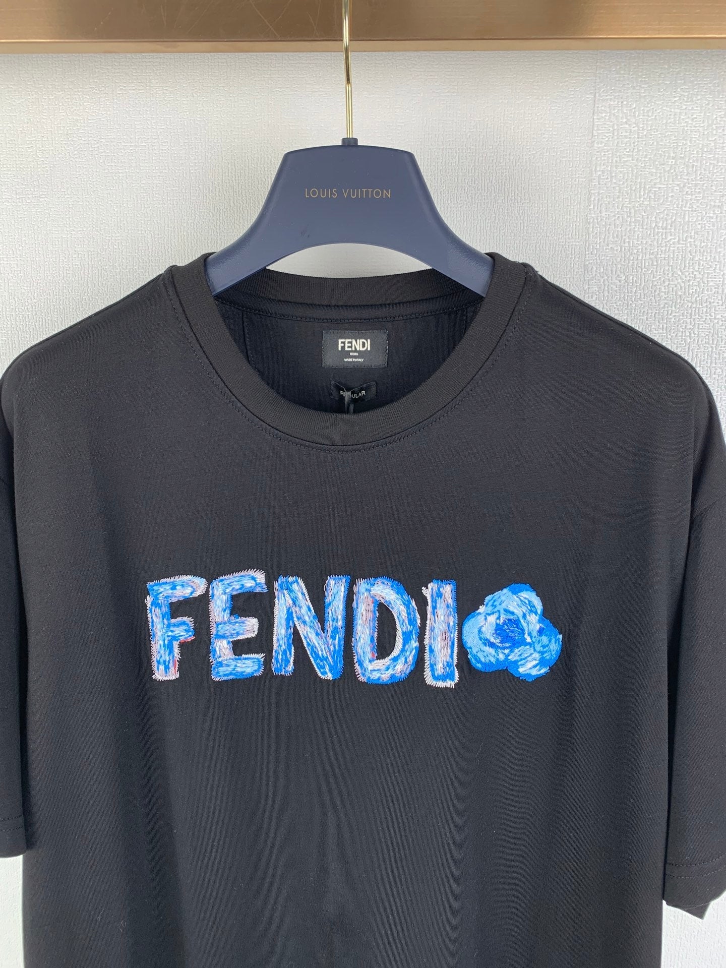 Fendi 2026 Men's Short-Sleeve T-Shirt Black Blue Cotton 735330