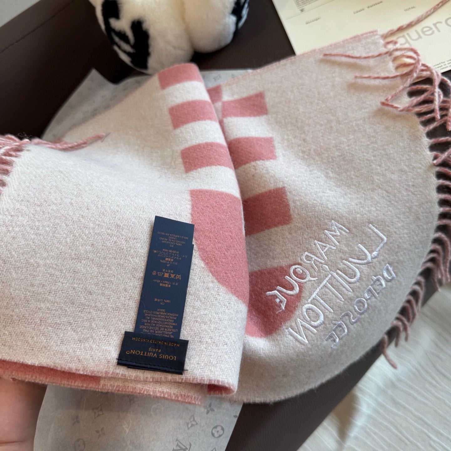 LV 25ss Scarf 180CM Pink White Knitted Cashmere 292796