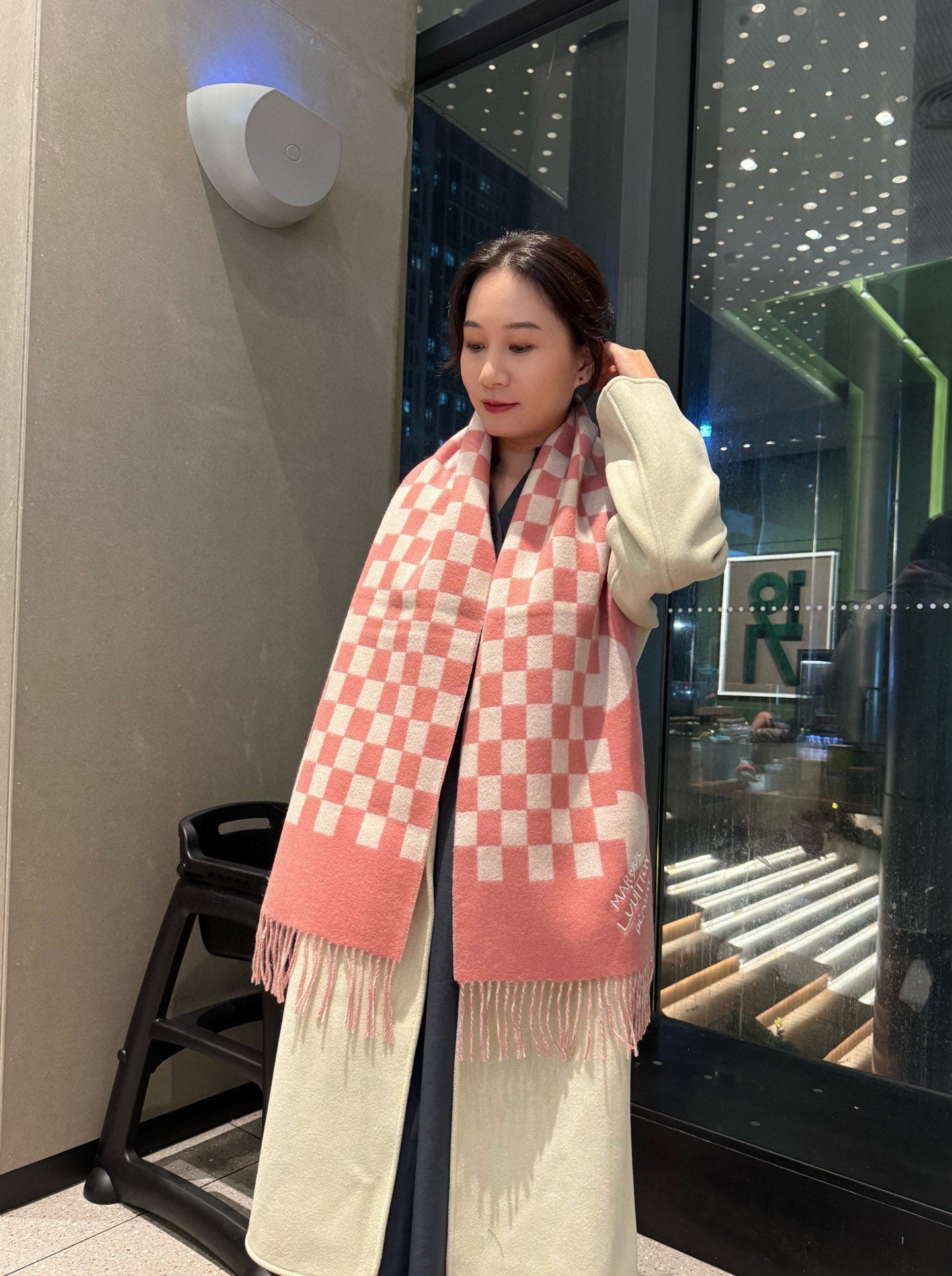LV 25ss Scarf 180CM Pink White Knitted Cashmere 292796