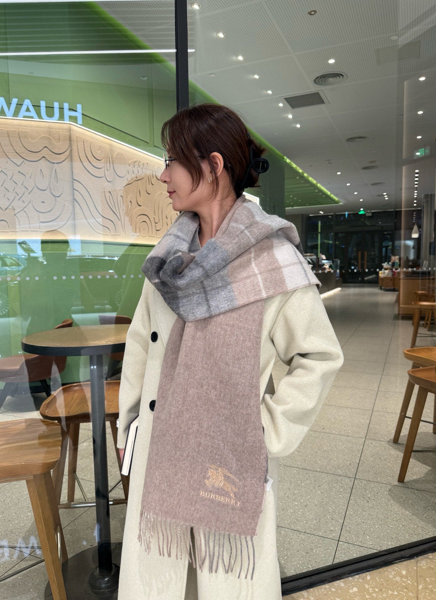 BBR Classic Embroidered Scarf 185CM Gray Cashmere 292802