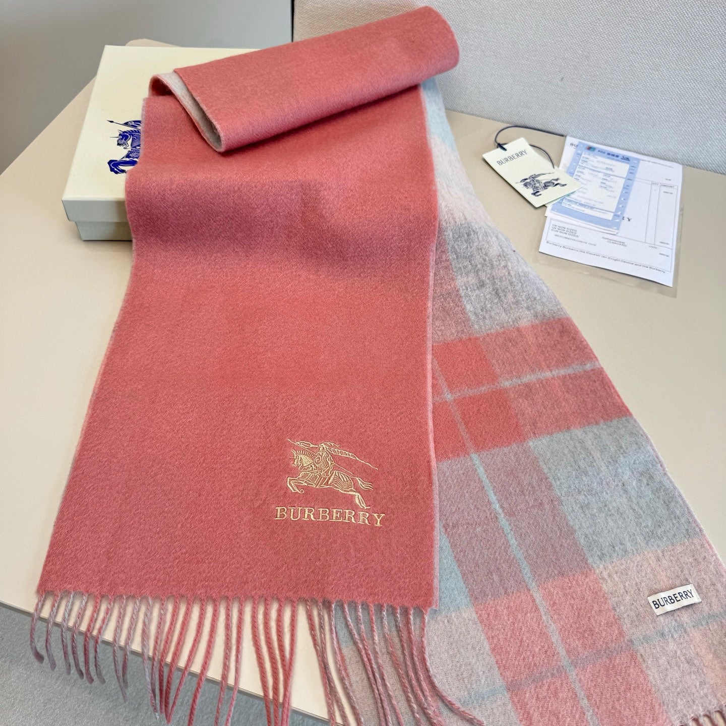 BBR Classic Embroidered Scarf 185CM Pink Cashmere 292803