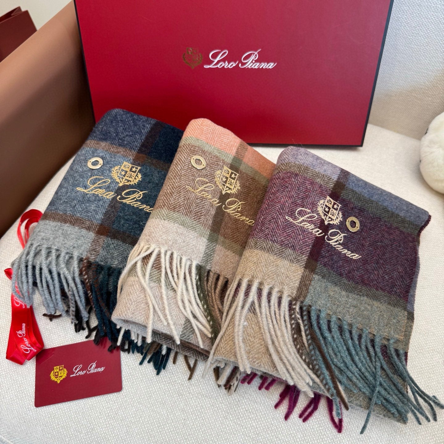 BBR Classic Embroidered Scarf 185CM Blue Cashmere 292819