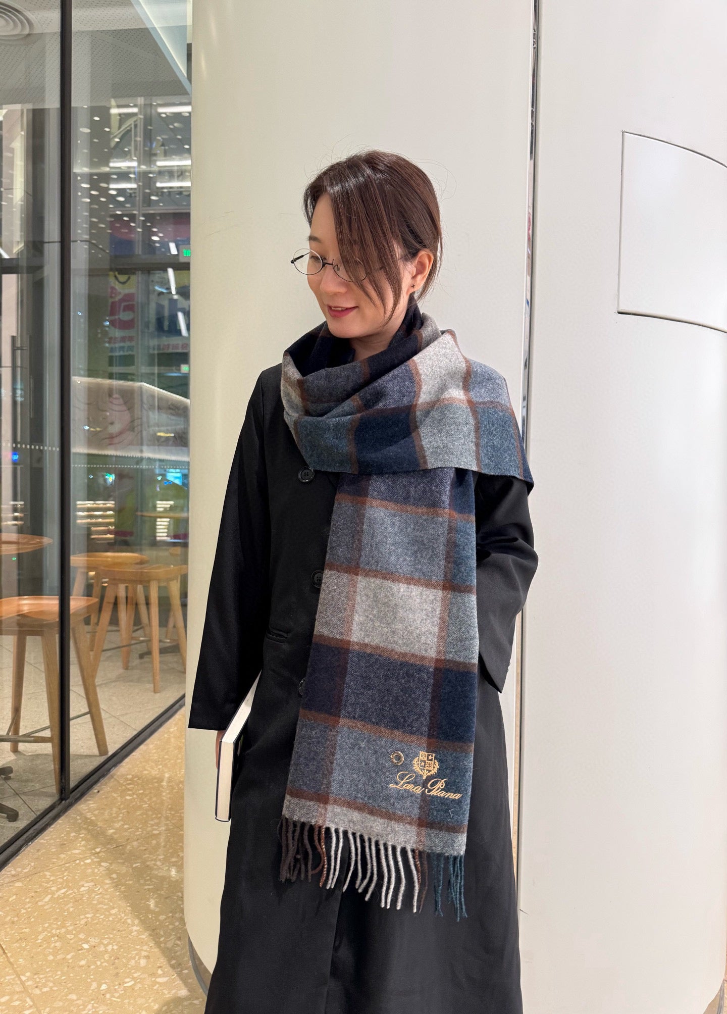 BBR Classic Embroidered Scarf 185CM Blue Cashmere 292819