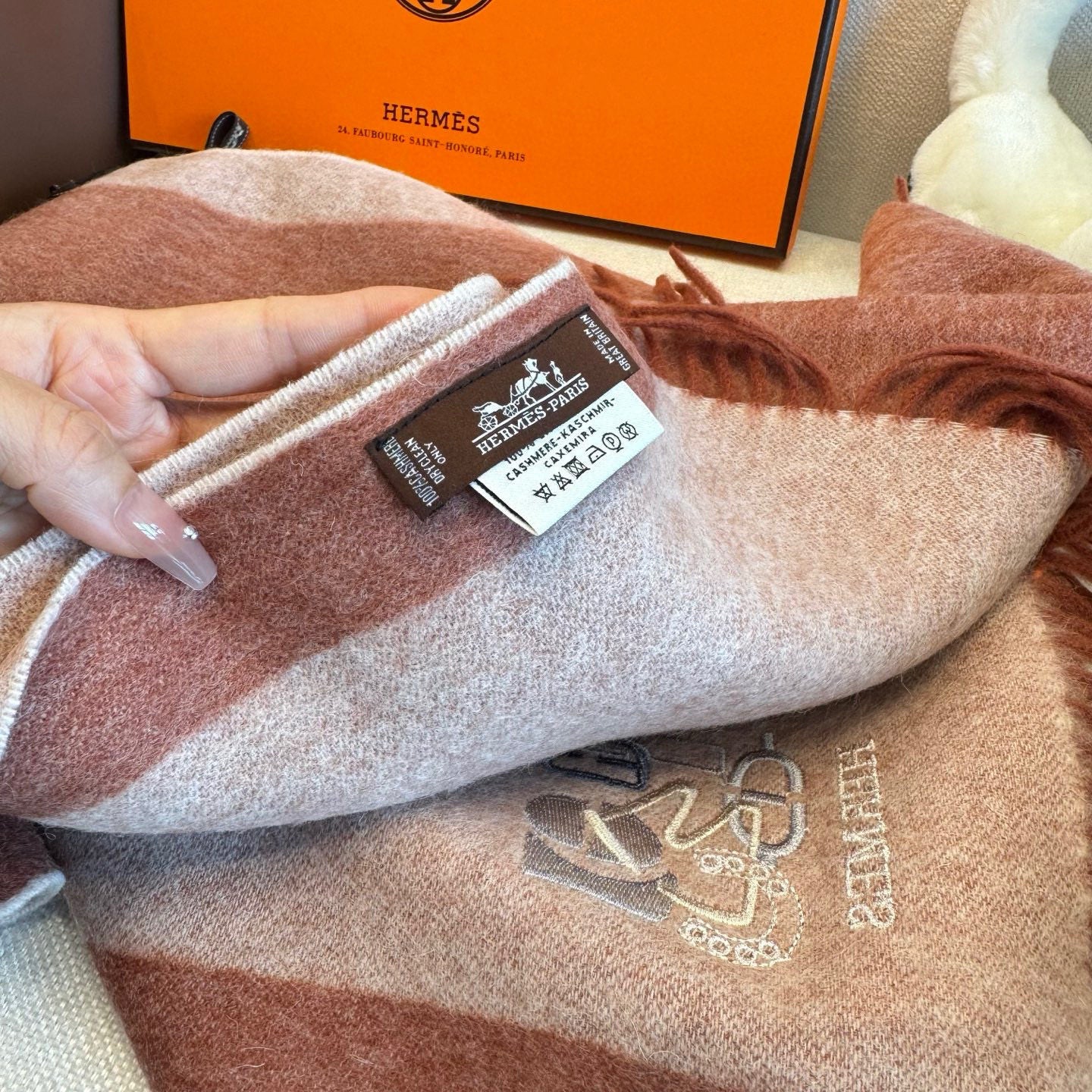 BBR Classic Embroidered Scarf 185CM Dusty Rose Cashmere 292825