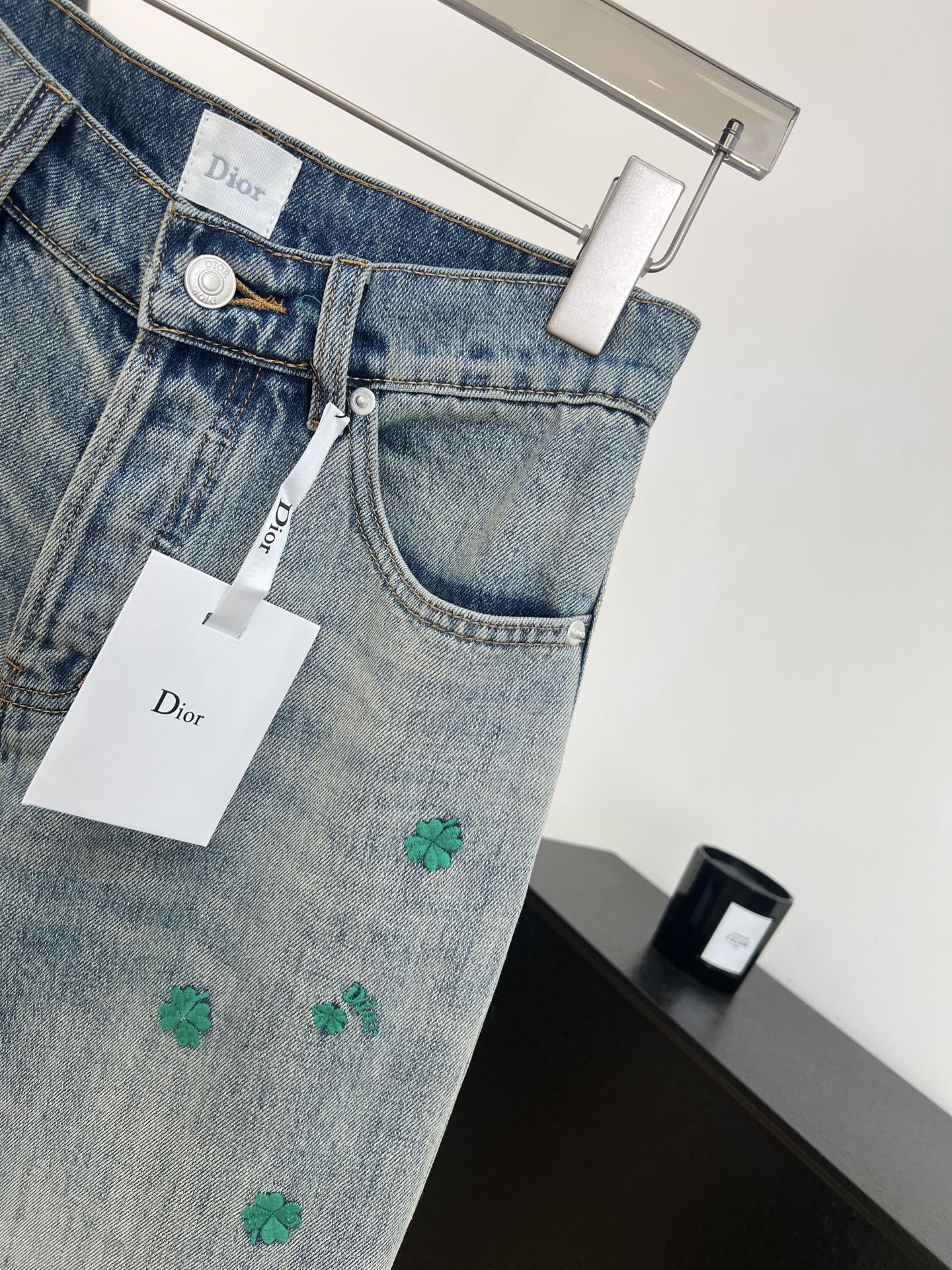 Dior 2026 Clover Embroidered Denim Jeans Blue Cotton 138330