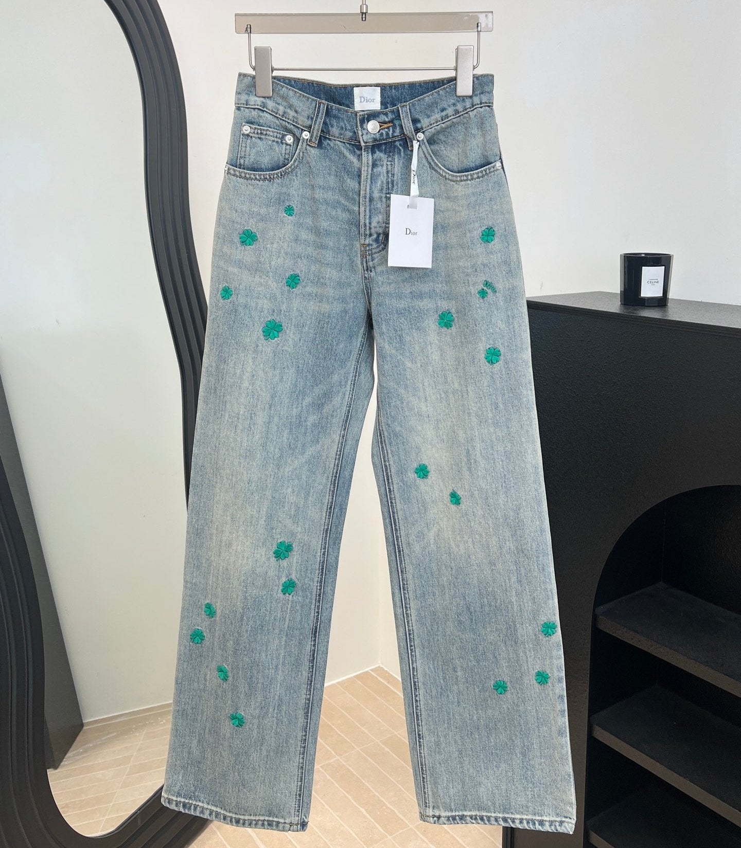 Dior 2026 Clover Embroidered Denim Jeans Blue Cotton 138330
