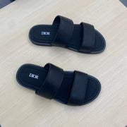 CD DOUBLE STRAP SLIPPER BLACK GRAINED CALFSKIN