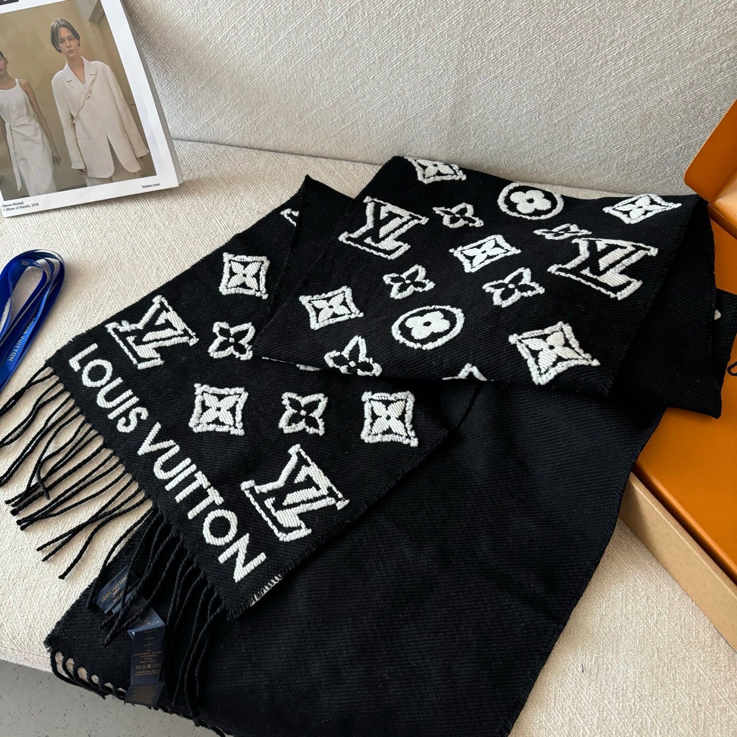 LV 3D Scarf 220cm Black Sheep Wool 967205