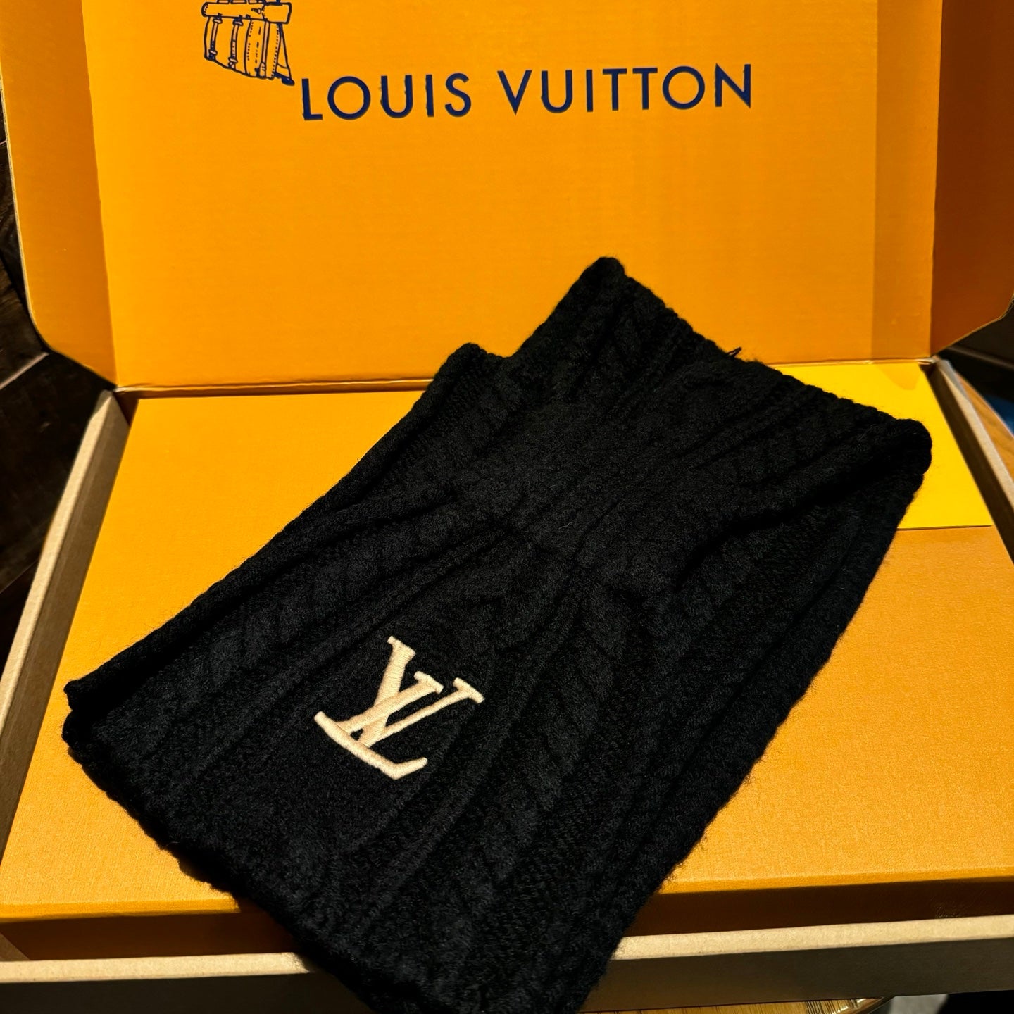 LV Freeze  Scarf 135cm Black Wool 969352