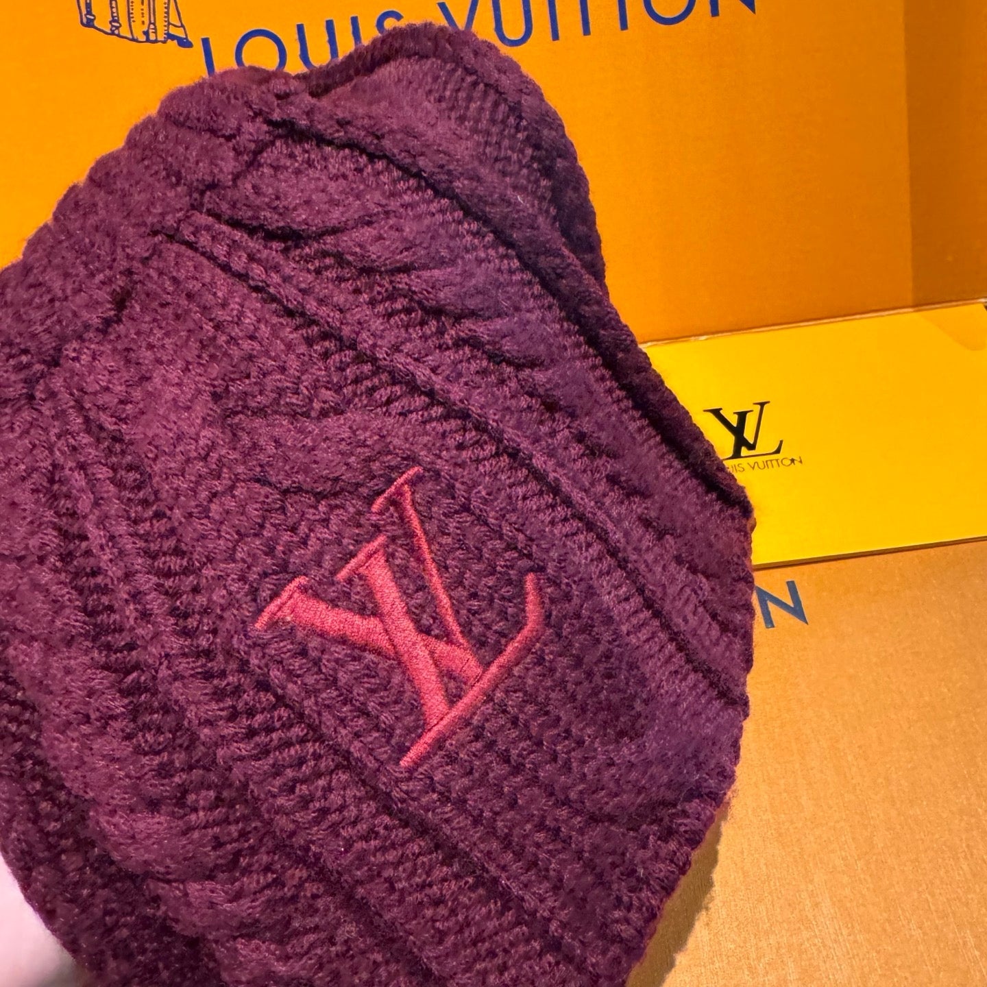 LV Freeze  Scarf 135cm Burgundy Wool 969353