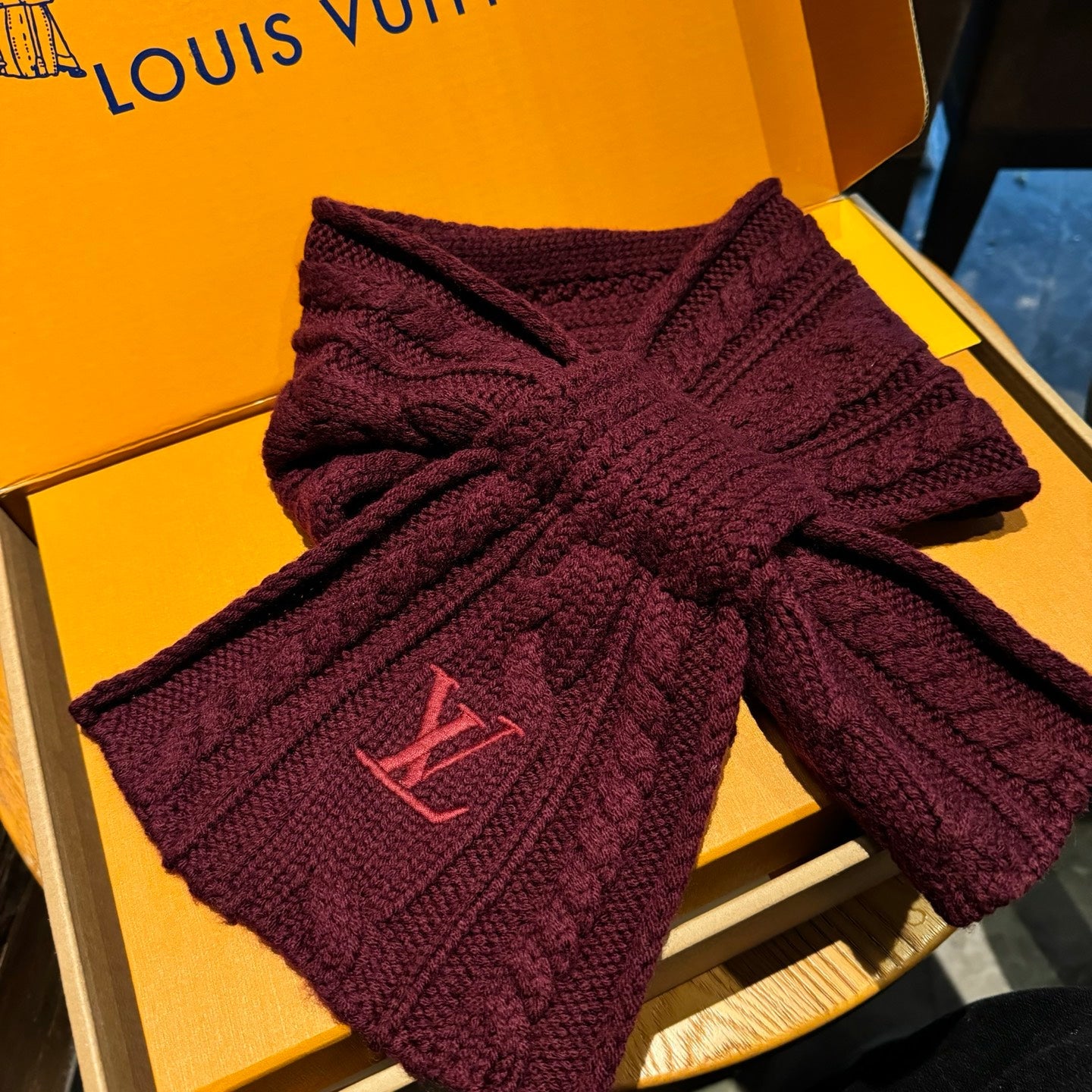 LV Freeze  Scarf 135cm Burgundy Wool 969353