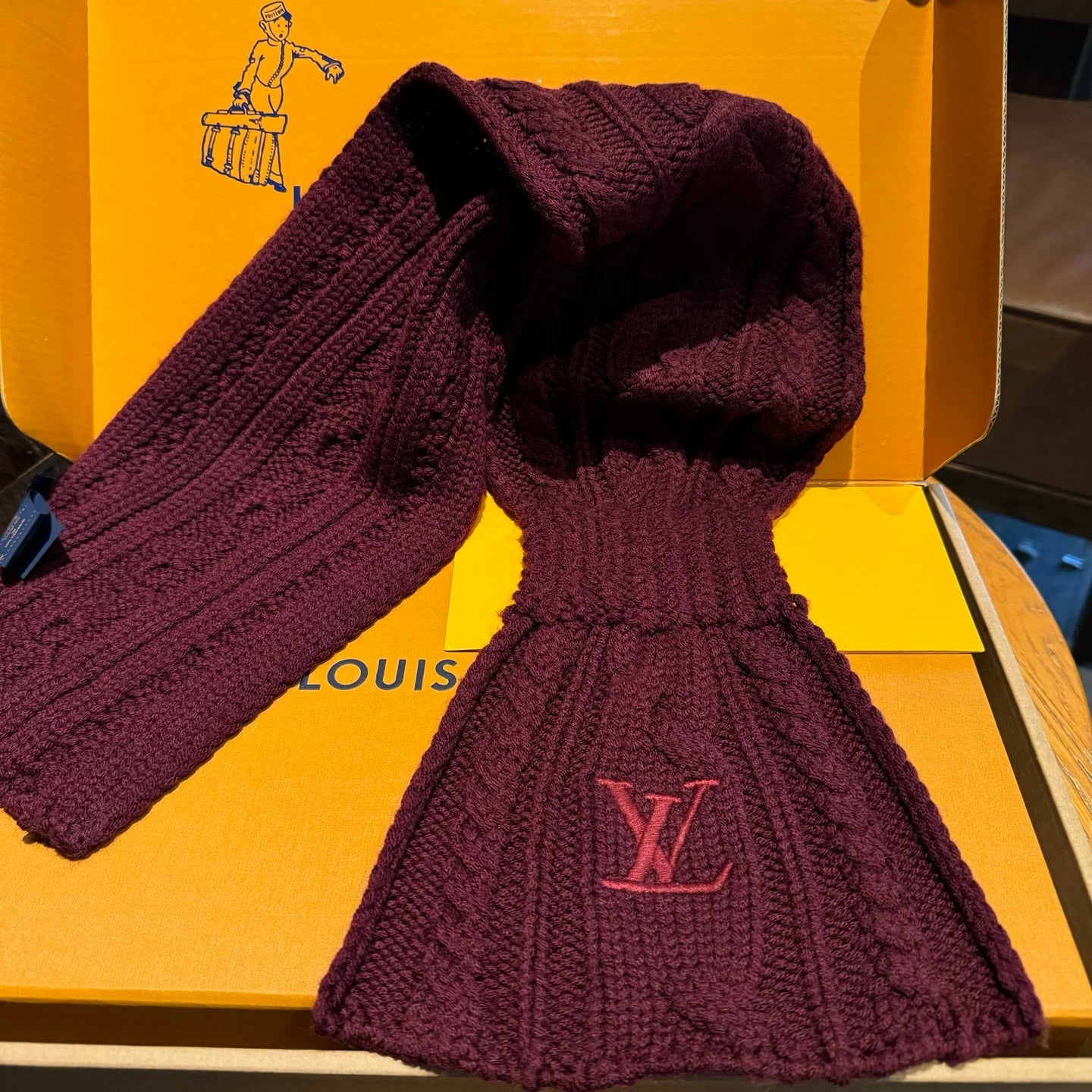LV Freeze  Scarf 135cm Burgundy Wool 969353