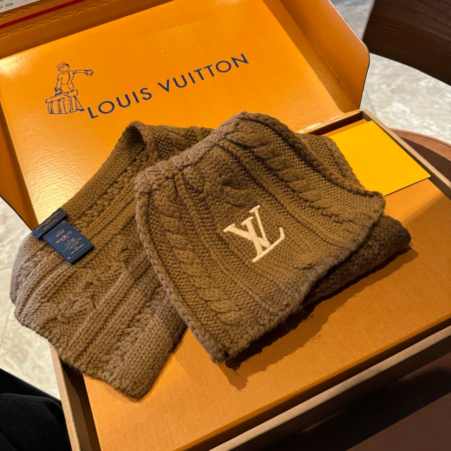 LV Freeze  Scarf 135cm Brown Wool 969354