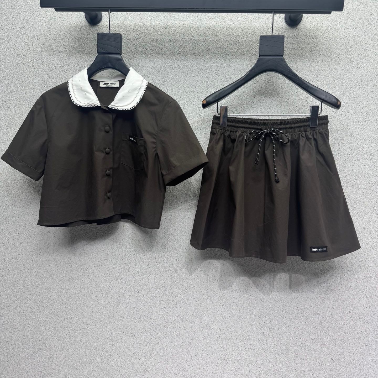 MiuMiu 2026 Shirt And Skirt Set Brown Cotton 400922
