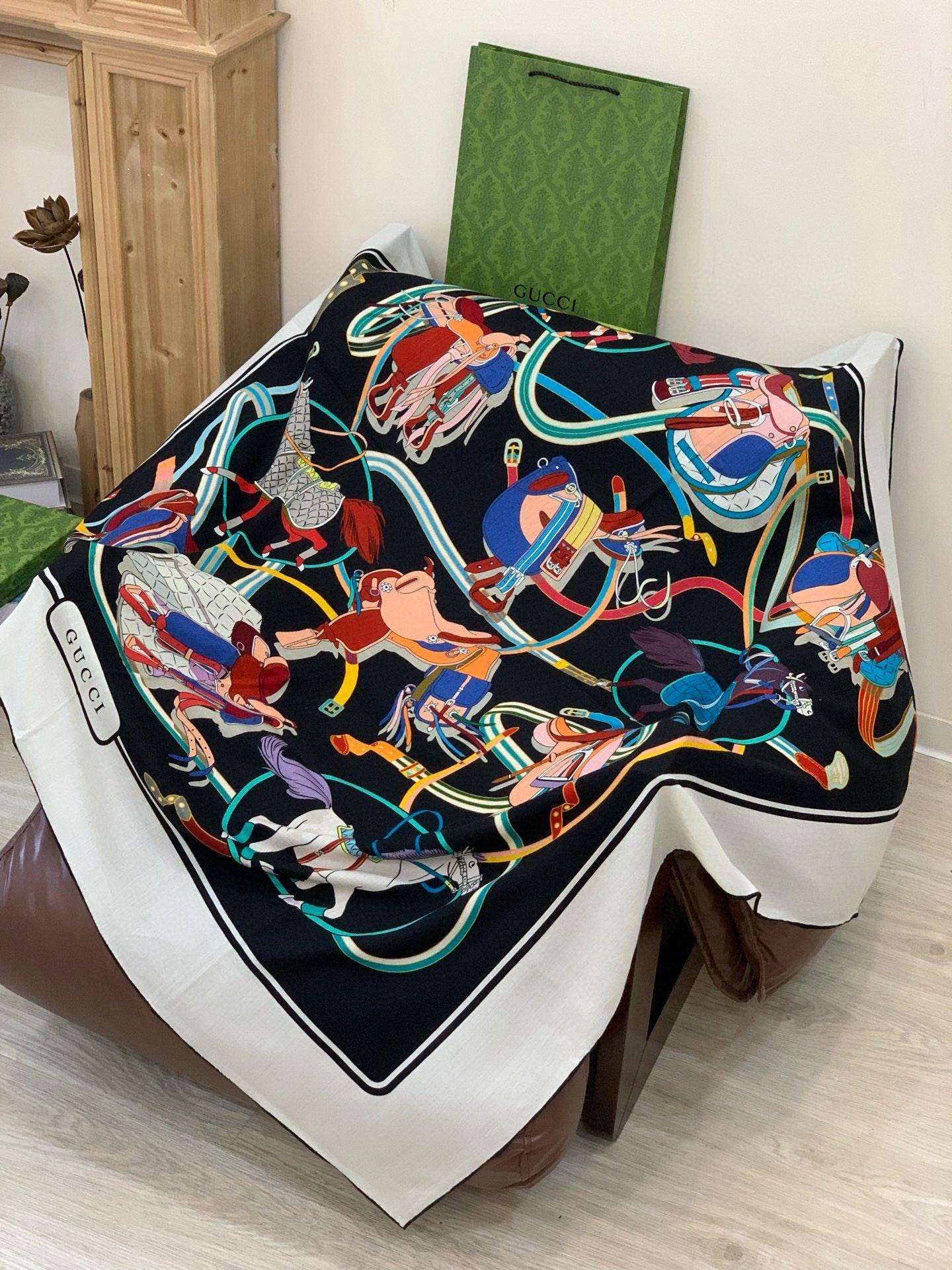 GG Horsebit 135CM  Black Colorful Cashmere Silk 275259