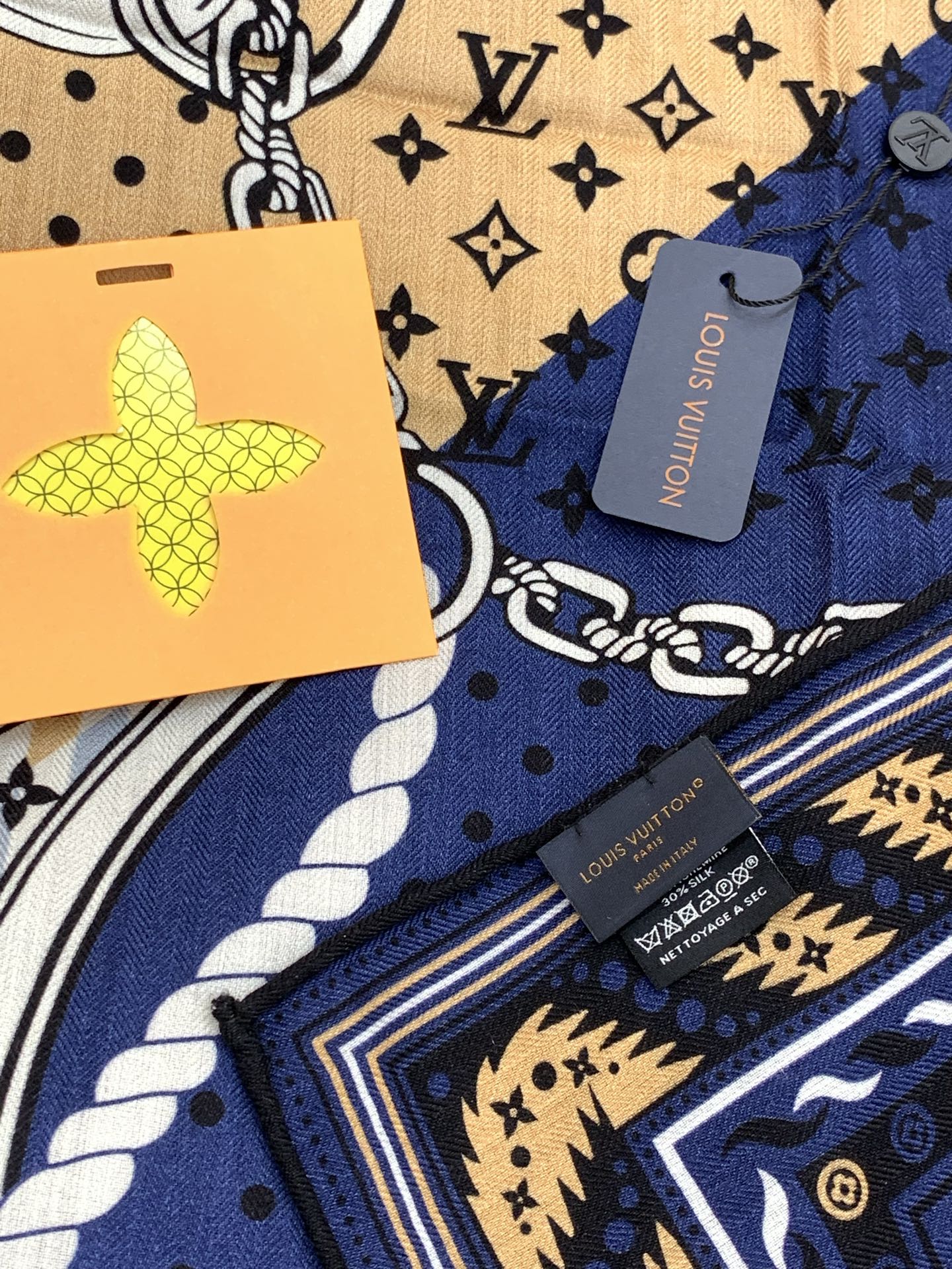 LV X TM Scarf 135CM Blue Beige Cashmere 293198