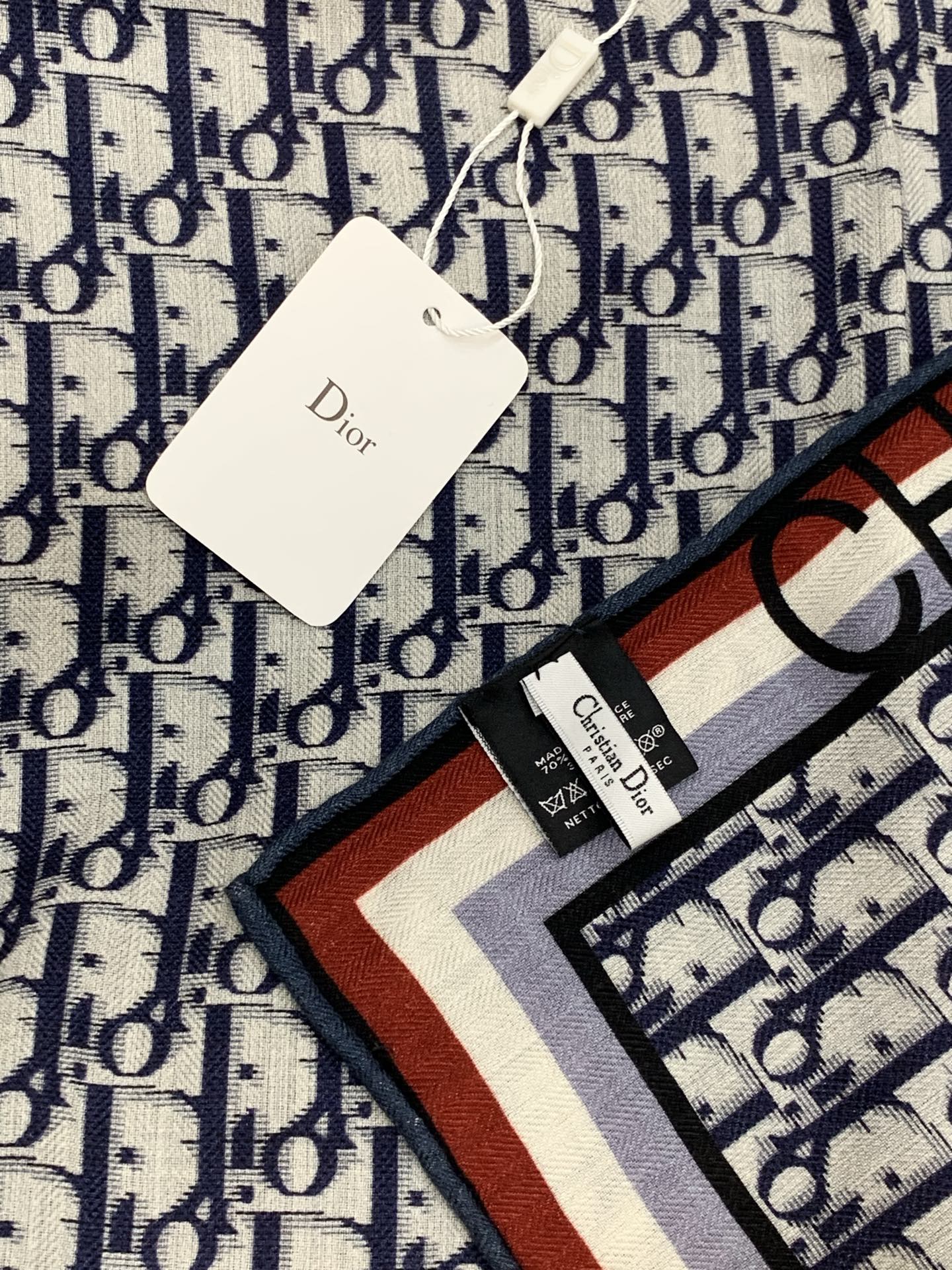 CD Monogram Scarf 140CM Dark Blue White Cashmere 293187