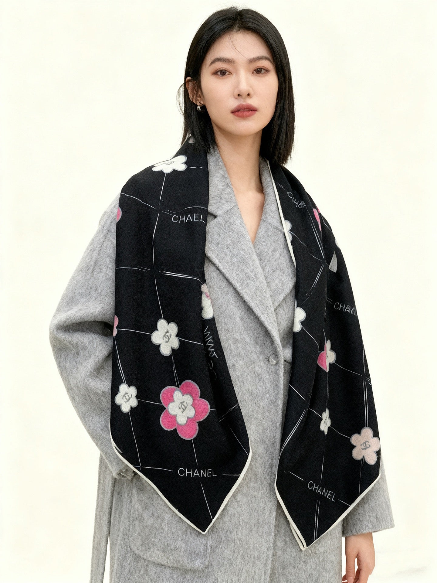 CC 25 Scarf 140cm Black Pink White Cashmere 293175