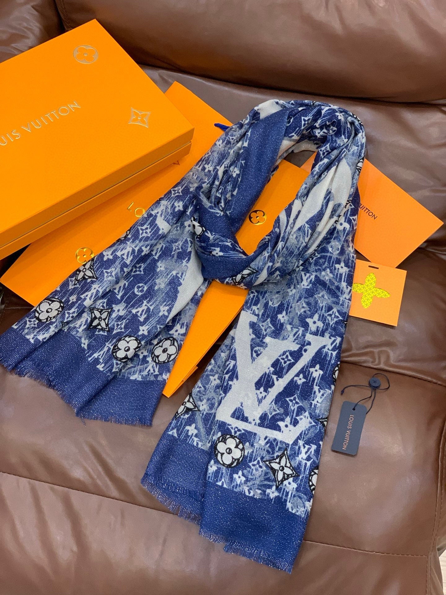 LV 25ss Scarf 200CM Blue Cashmere 293140