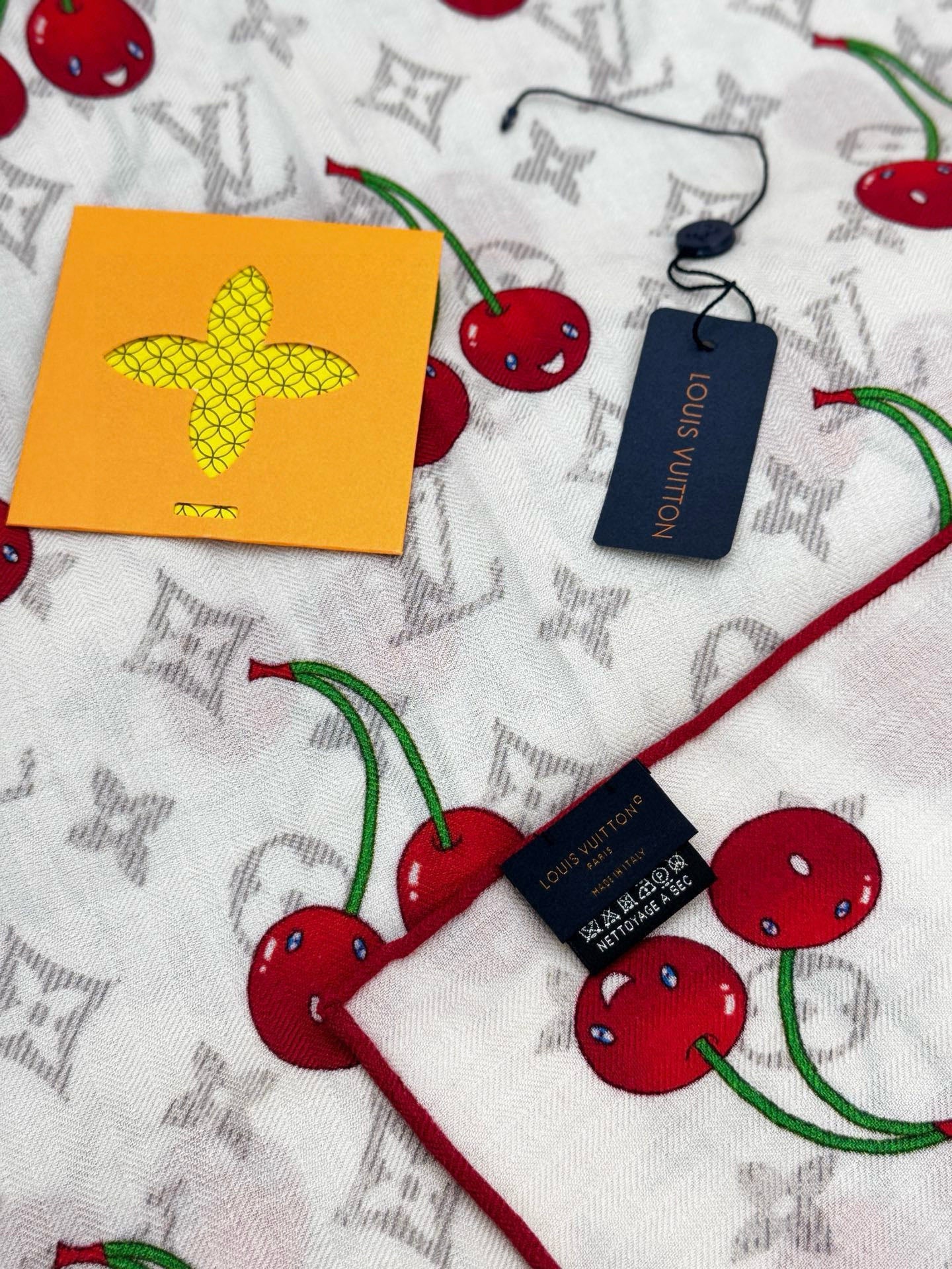 LV X TM Monogram Scarf 180CM White Red Cashmere 293168