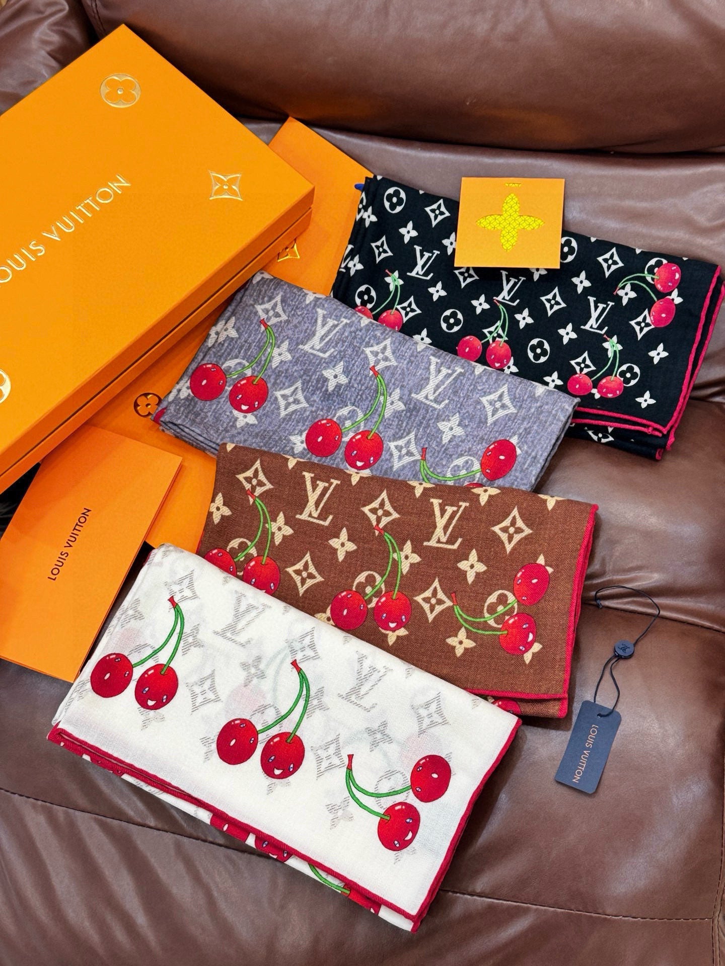 LV X TM Monogram Scarf 180CM Brown Red Cashmere 293169