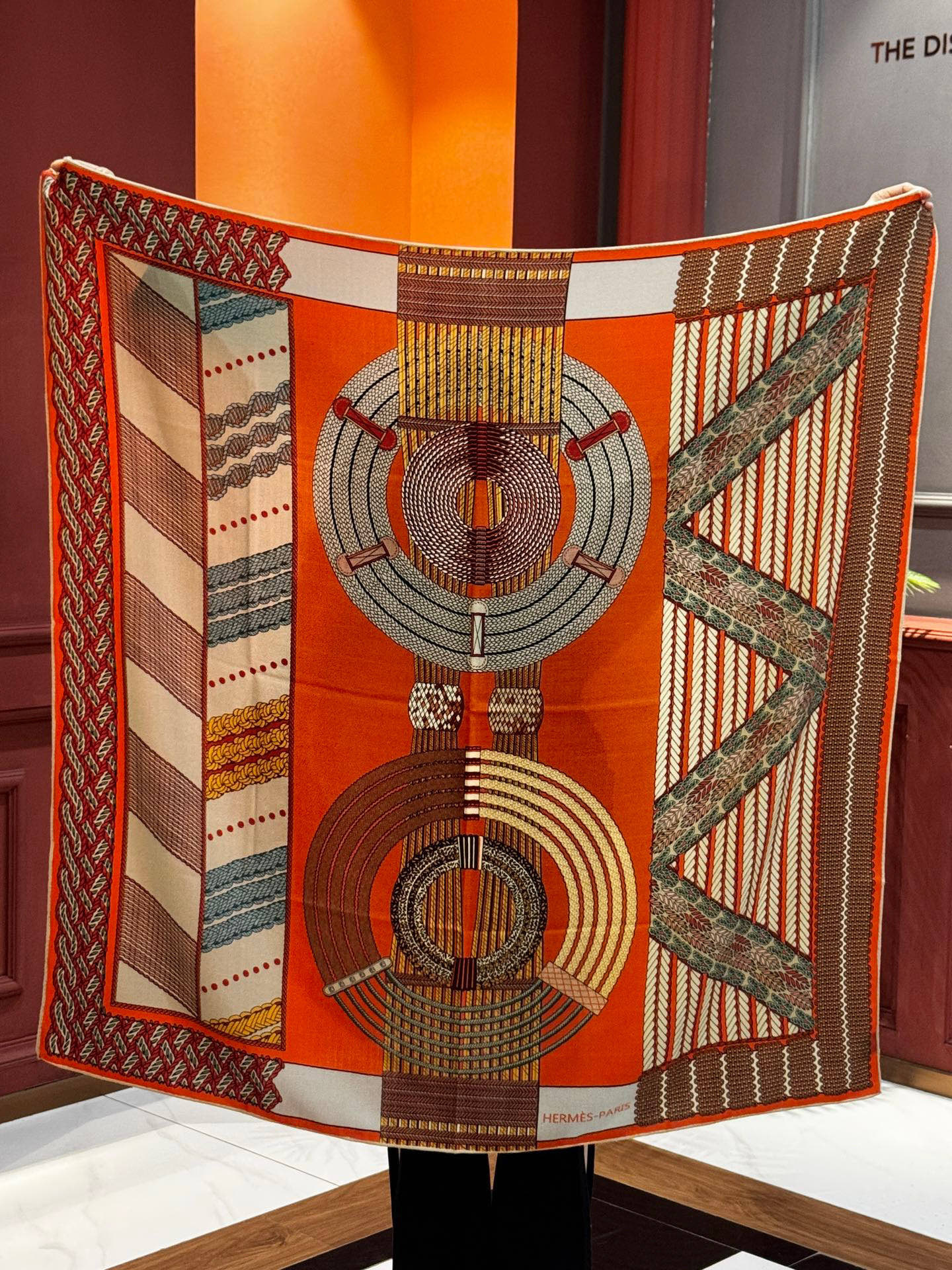 HM Dressage Tressage 140 CM Orange White Colorful Cashmere And Silk 293225